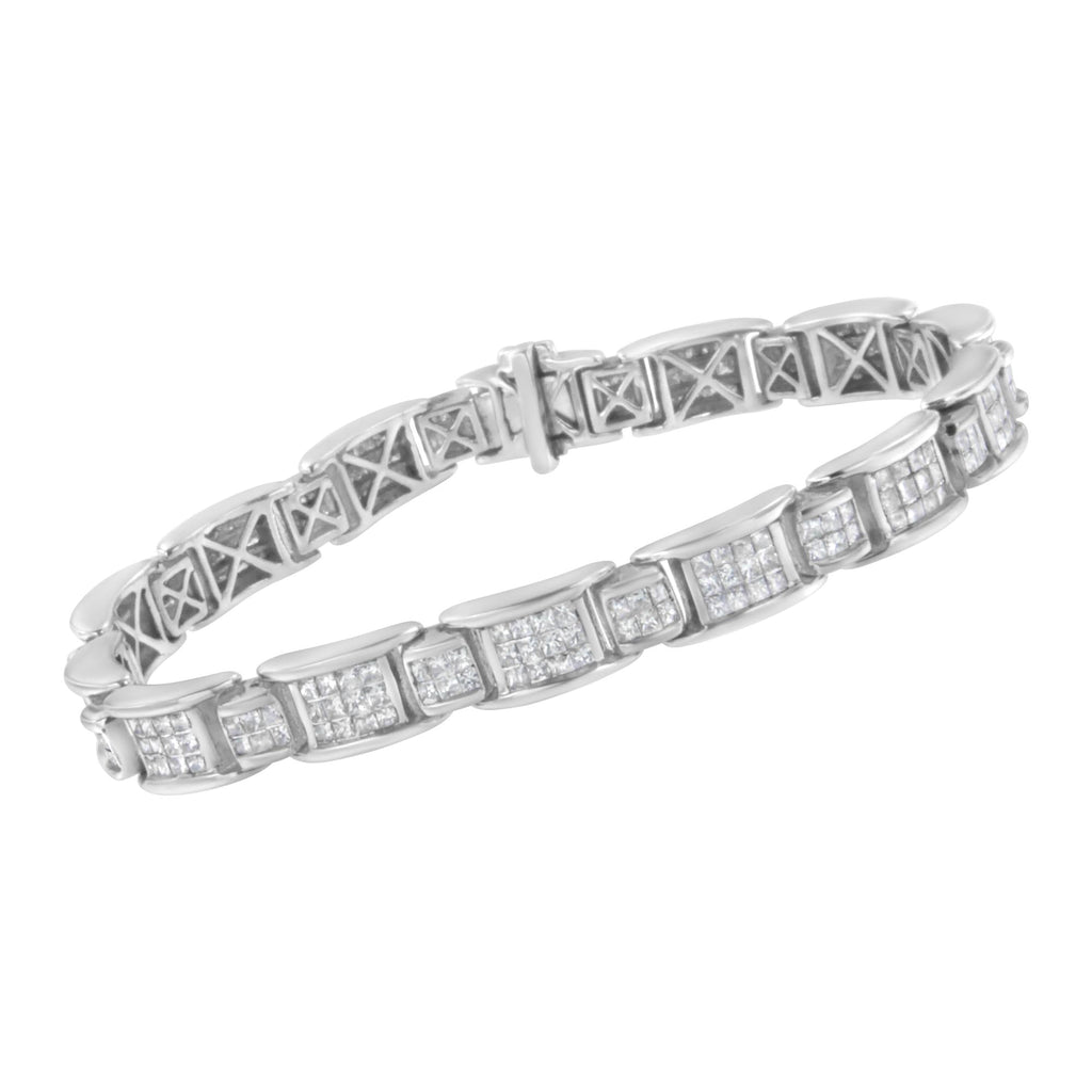 14K White Gold 5.0 Cttw Princess-Cut Diamond Rectangular Alternating Station 7" Tennis Bracelet (G-H Color, SI1-SI2 Clarity)-2