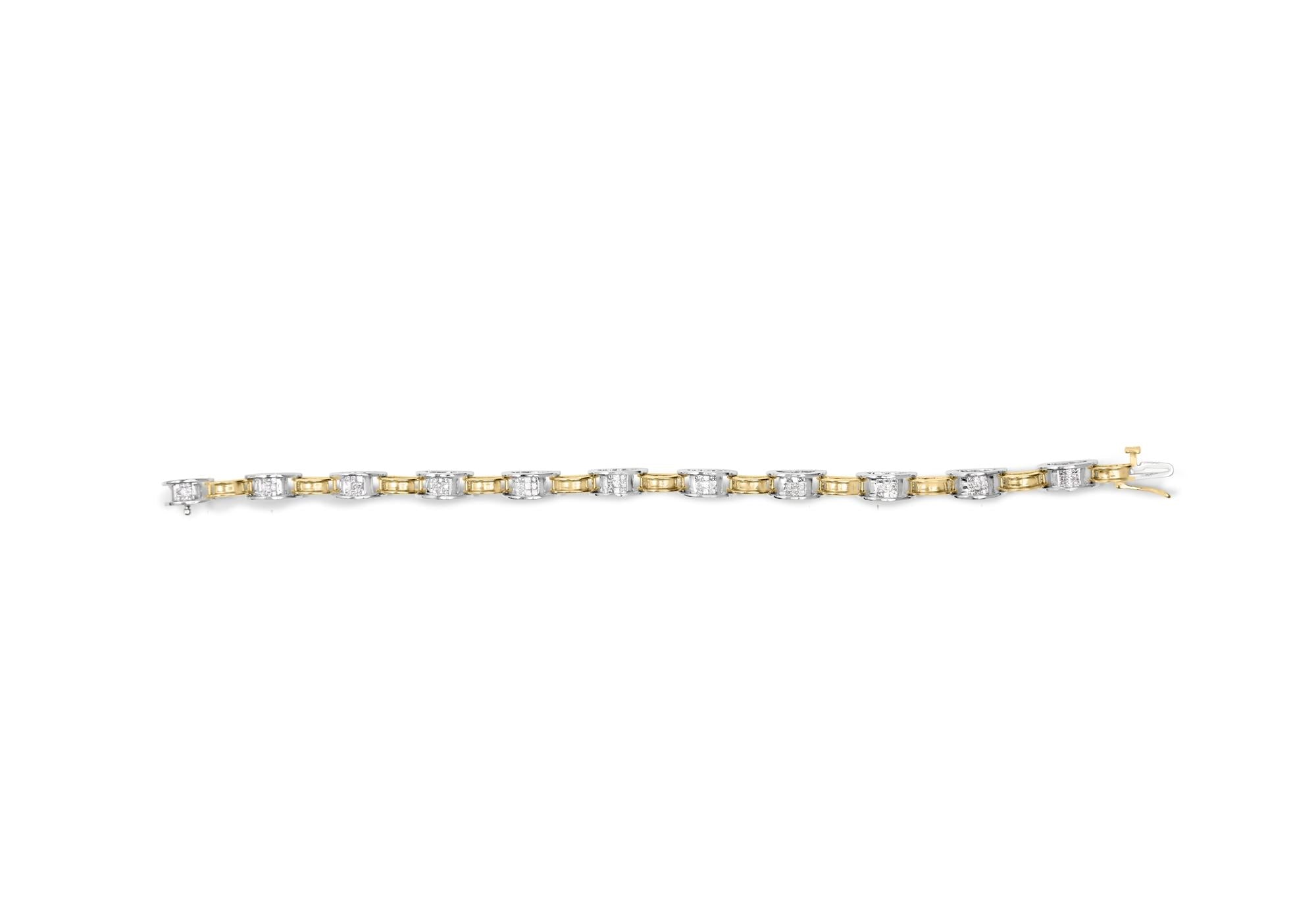 14K Two-Tone Gold 1.00 Cttw Princess-Cut Diamond Chain Link 7" Bracelet (H-I Color, SI1-SI2 Clarity)-2
