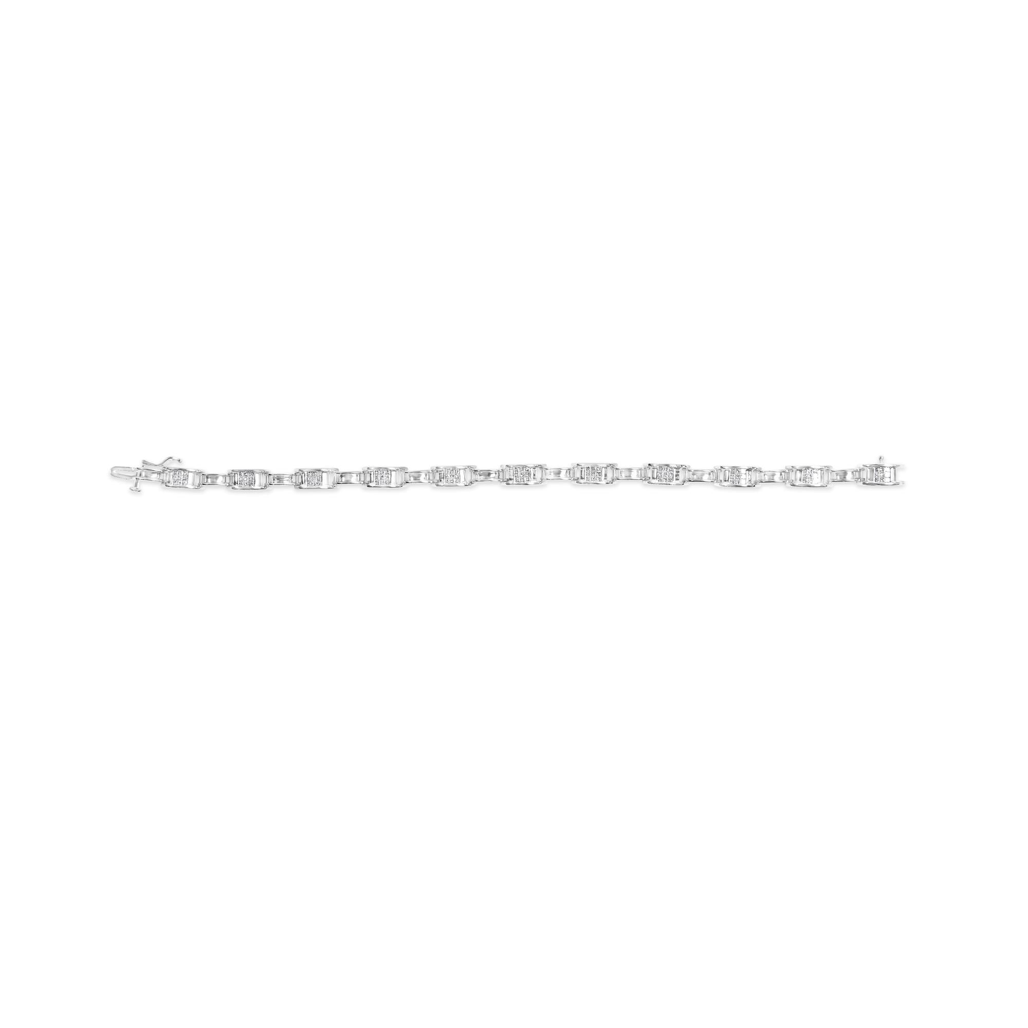 14K White Gold 1.0 Cttw Invisible Set Princess Diamond Alternating Link Tennis Bracelet (I-J Color, I1-I2 Clarity) - 7.25"-2