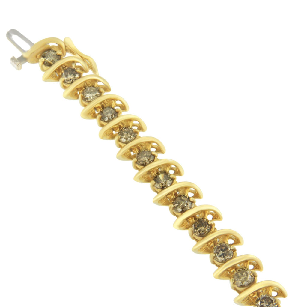 14K Yellow Gold Round-Cut Diamond 'S' Bracelet (6.00 cttw, Brown Color, I1-I2 Clarity)-2