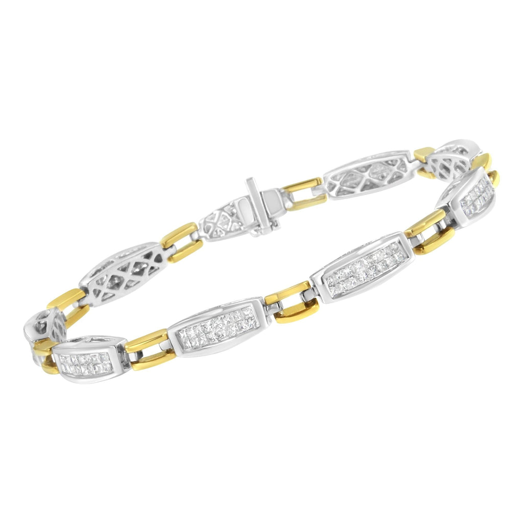 14K Yellow and White Gold 2.0 Cttw Princess Cut Diamond Tapered and Equal Sign Link Bracelet (G-H Color, SI1-SI2 Clarity) - 7"-2