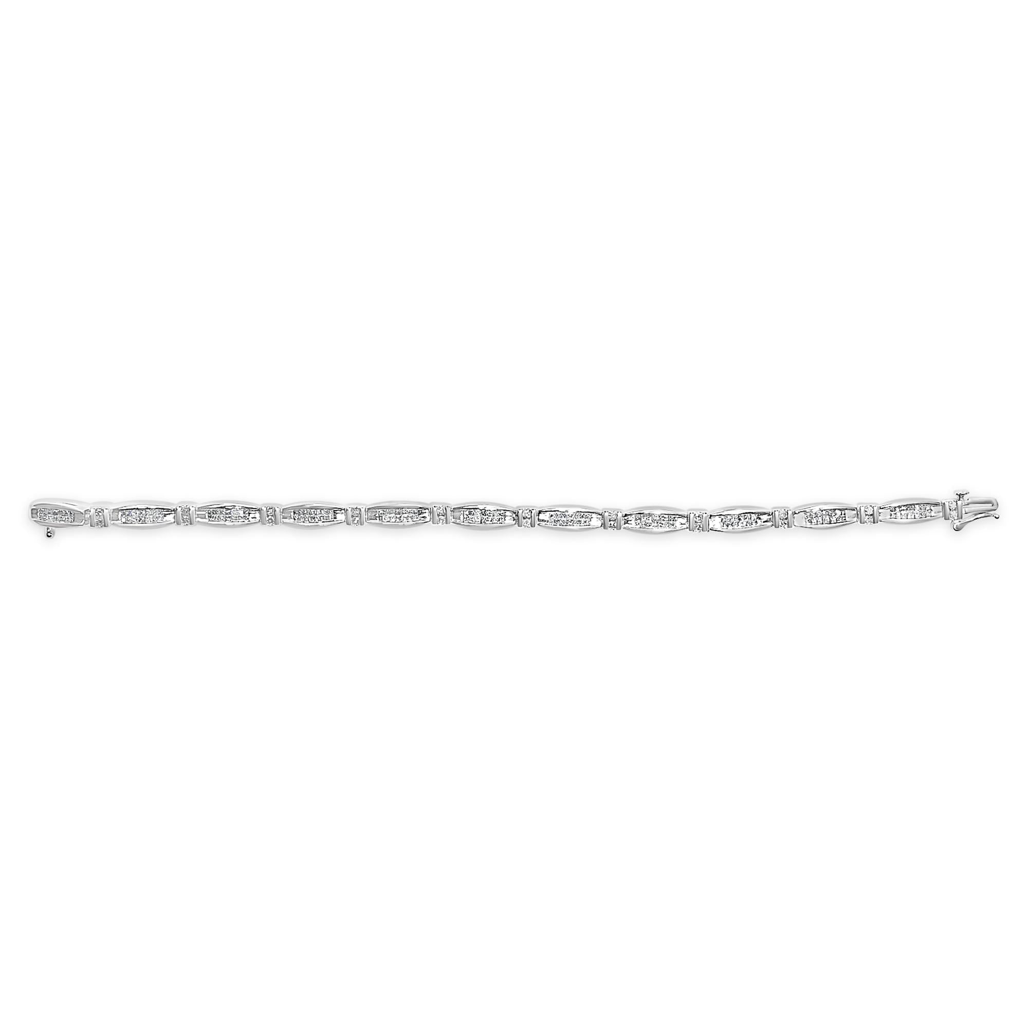 14K White Gold 2.0 Cttw Princess and Round Diamond Bar and Link Bracelet (I-J Color, I1-I2 Clarity) - 7.25" Inches-2