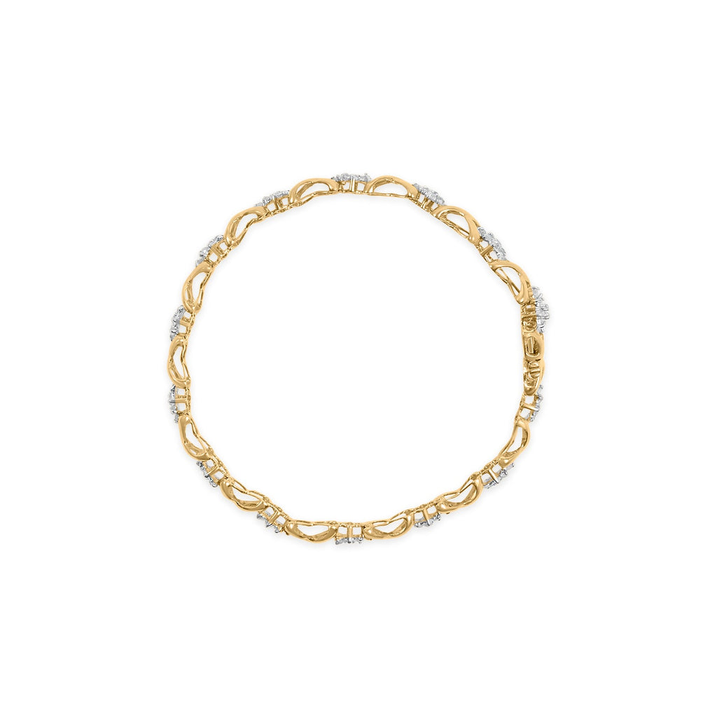 10k Yellow Gold 2.00 Cttw Diamond Cluster and Alternating "X" Link Bracelet (I-J Color, I3 Clarity) - 7"-2