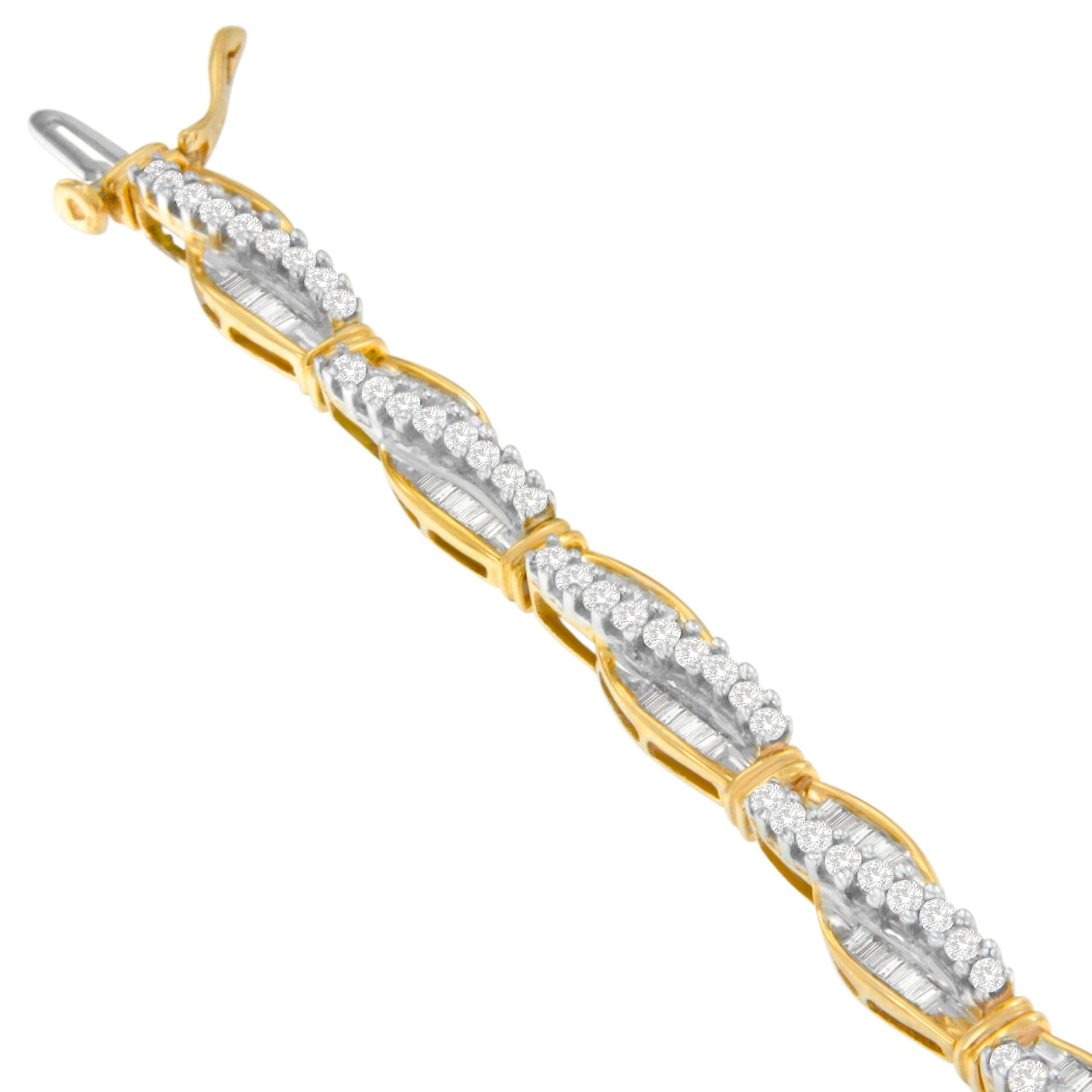 14K Yellow Gold Round and Baguette Cut Winding Love Diamond Bracelet (3.00 cttw, H-I Color, SI1-SI2 Clarity)-2