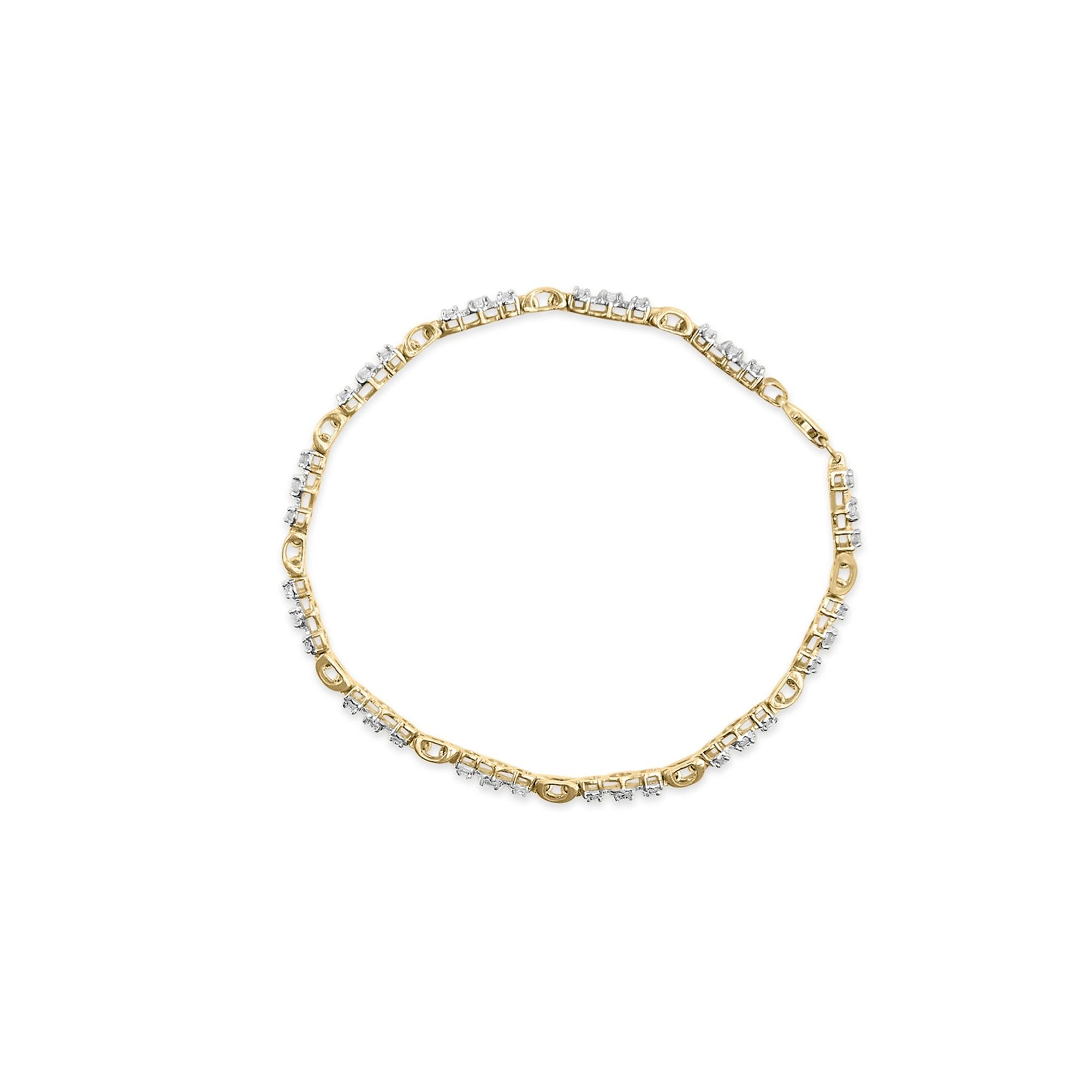 10k Yellow Gold 1.00 Cttw Diamond 3 Stone Link Bracelet (I-J Color, I1-I2 Clarity) -7.25" Inches-2