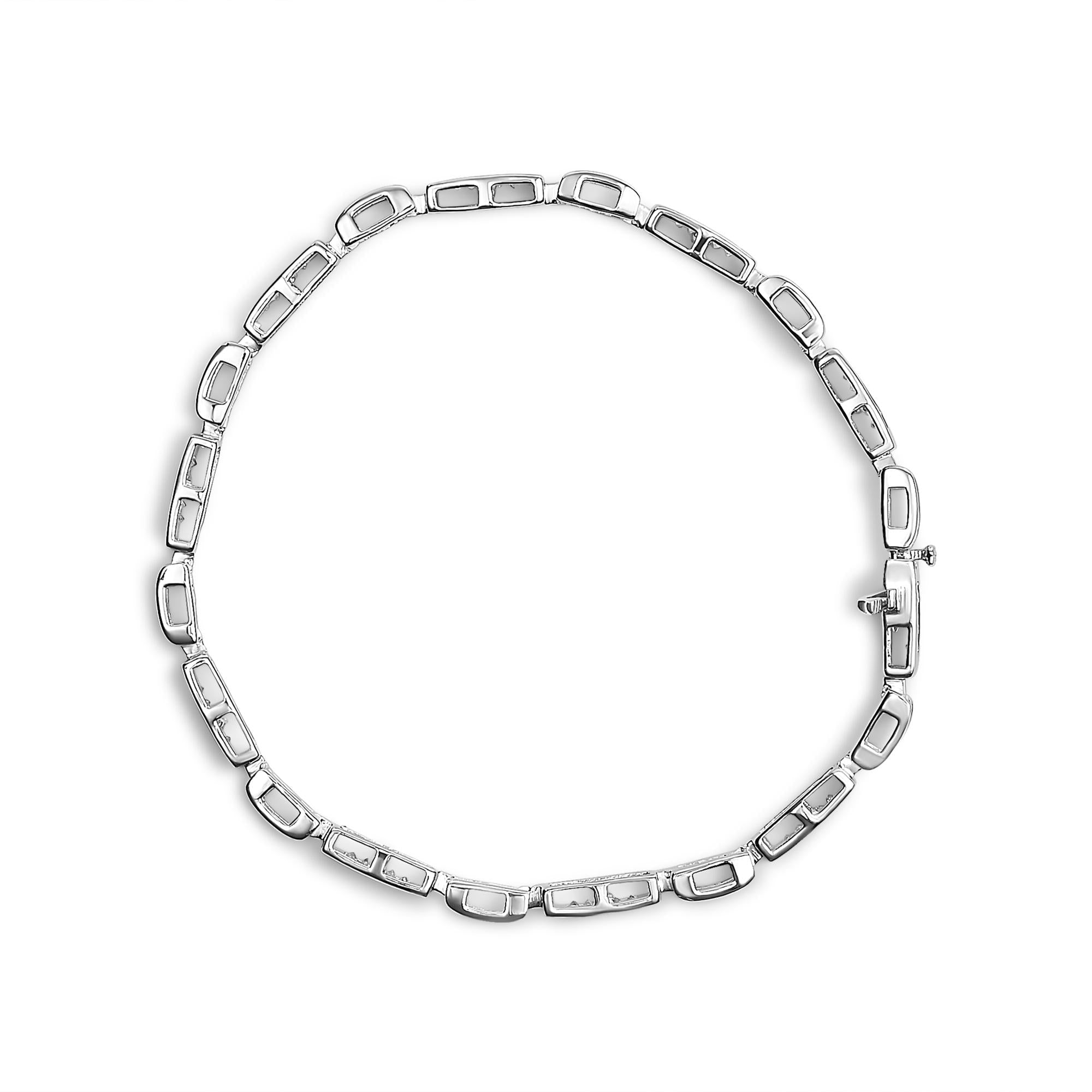 14K White Gold 1.0 Cttw Invisible Set Princess Cut Diamond Alternating Station and Link Tennis Bracelet (I-J Color, I1-I2 Clarity) - Size 7.25" Inches-2