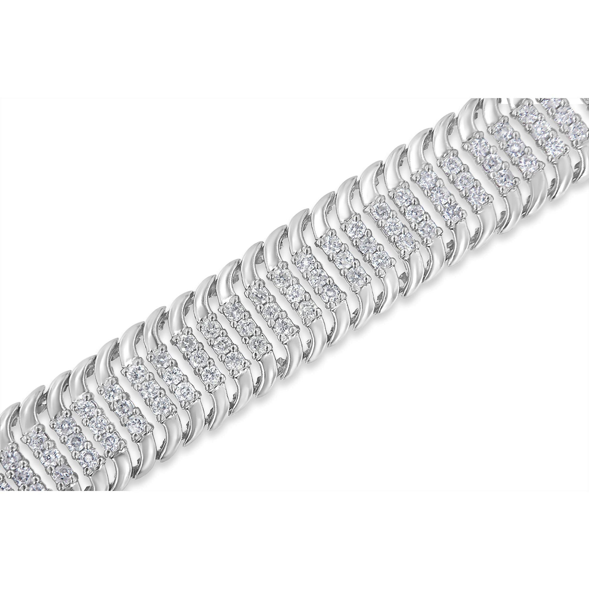 14K White Gold 5.0 Cttw Round Brilliant Cut Diamond 7" S Wave Serpentine Tennis Bracelet (H-I Color, I1-I2 Clarity)-2