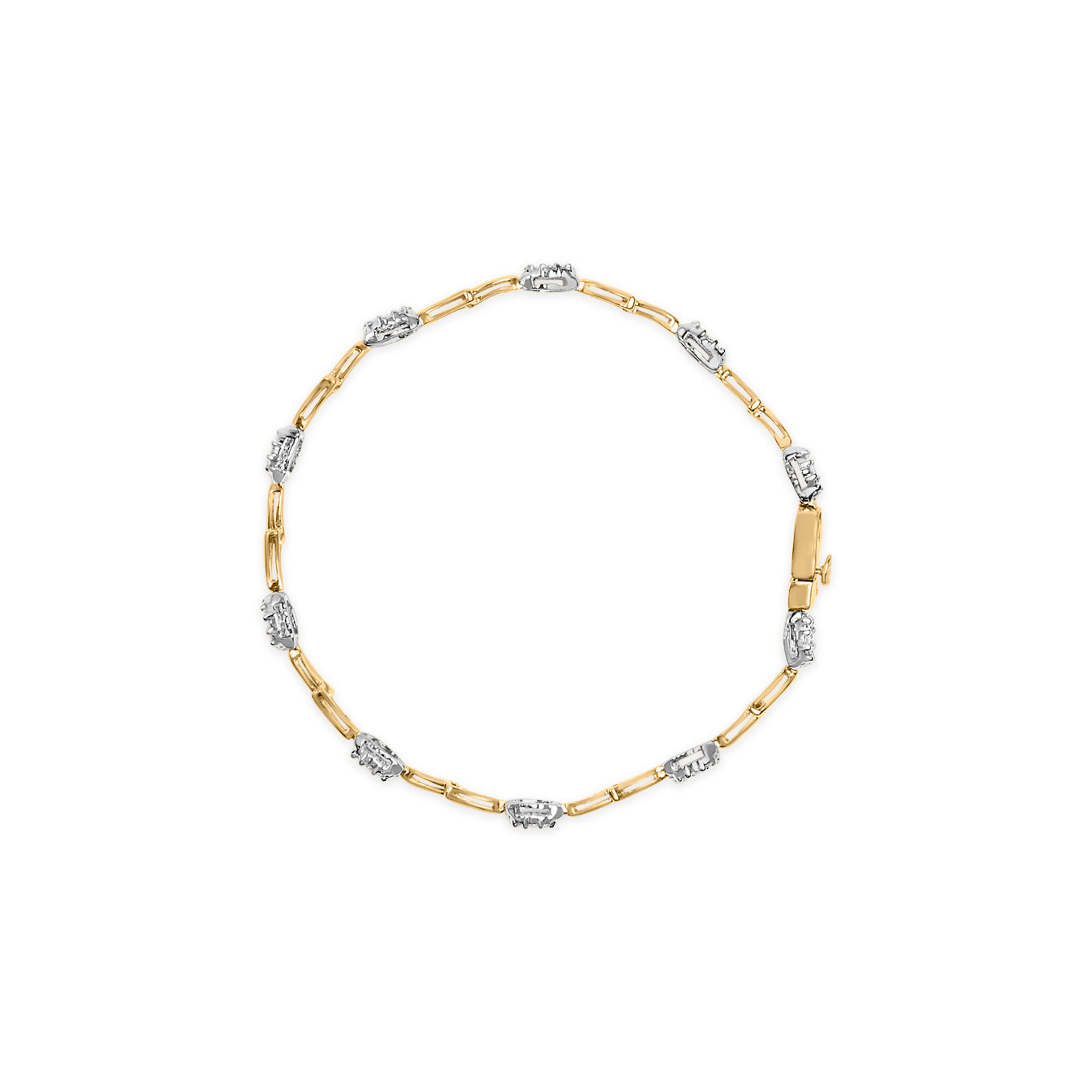 10K White and Yellow Gold 1.00 Cttw Diamond Oval Shaped Cluster Link  Bracelet (I-J Color, SI2-I1 Clarity) - 7" Inches-2