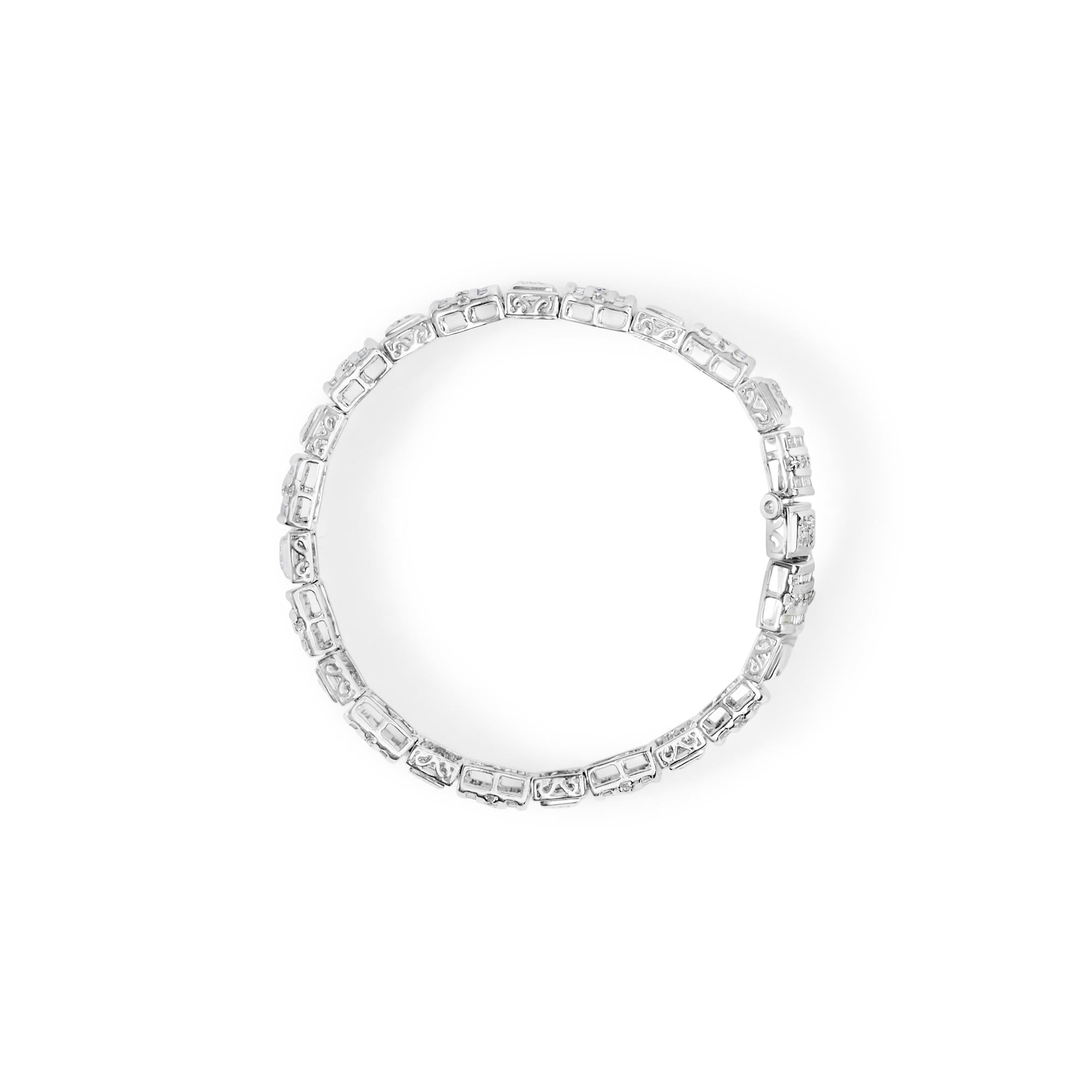 10K White Gold Round and Baguette Cut Diamond Bracelet (2.00 cttw, H-I Color, I2-I3 Clarity)-2