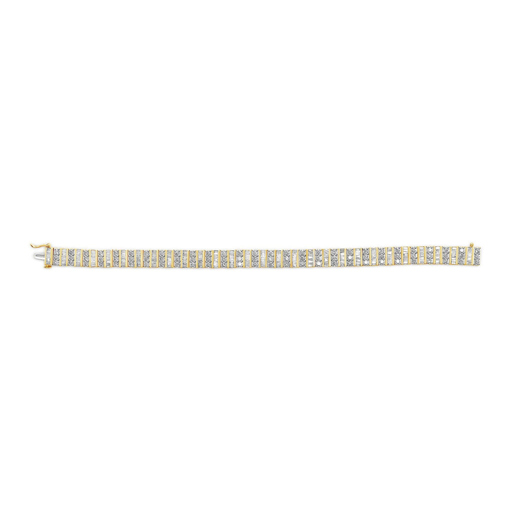 14K Yellow Gold Round and Baguette-Cut Diamond Bracelet (5.50 cttw, H-I Color, I1-I2 Clarity)-2