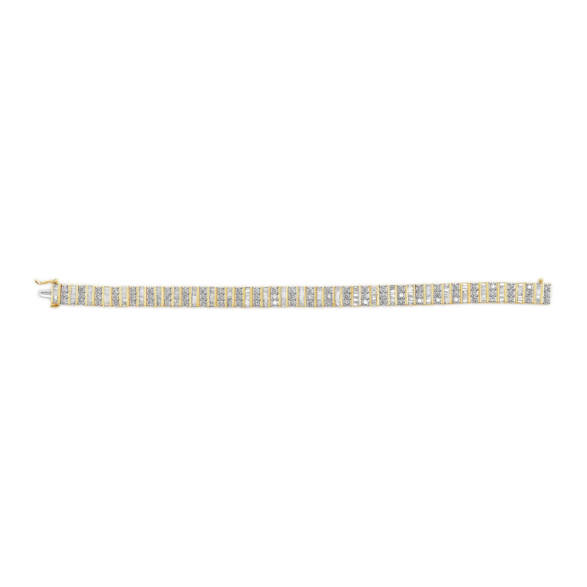 14K Yellow Gold Round and Baguette-Cut Diamond Bracelet (5.50 cttw, H-I Color, I1-I2 Clarity)-2
