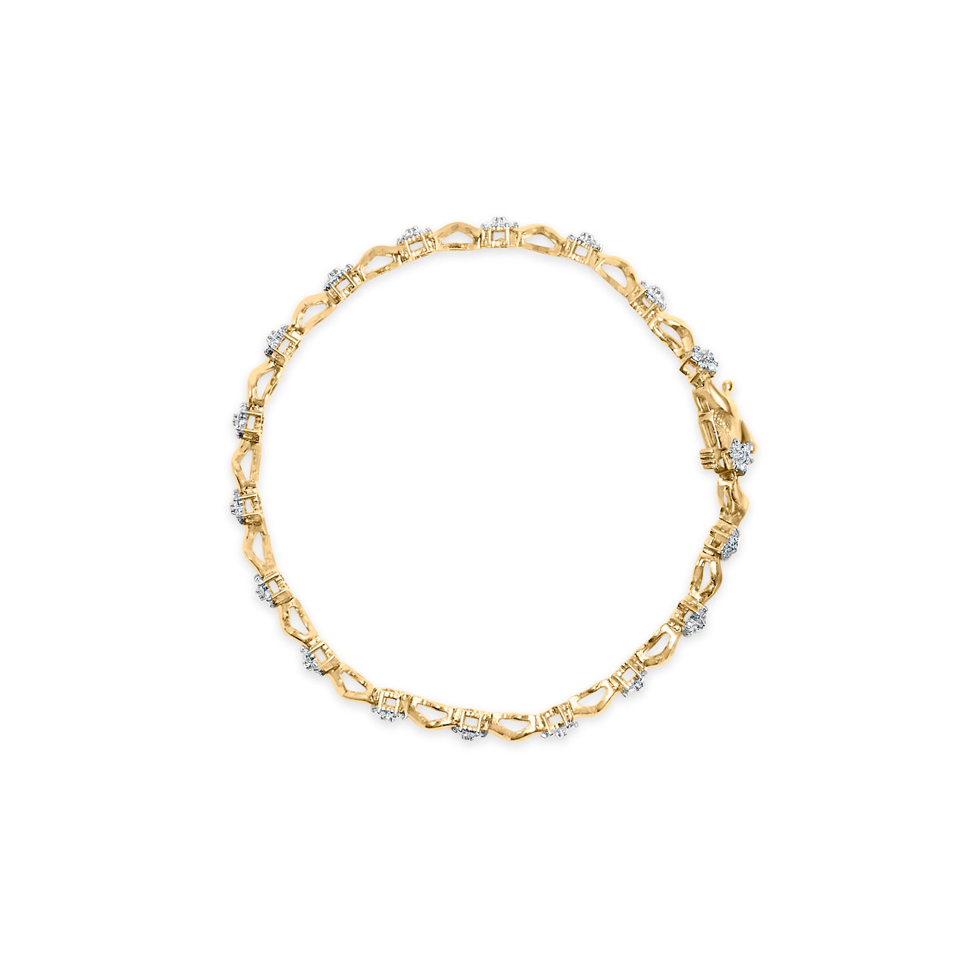 10k Yellow Gold 1.00 Cttw Round-Cut Diamond Floral S-Link 7.50" Bracelet (I-J Color, I2-I3 Clarity)-2