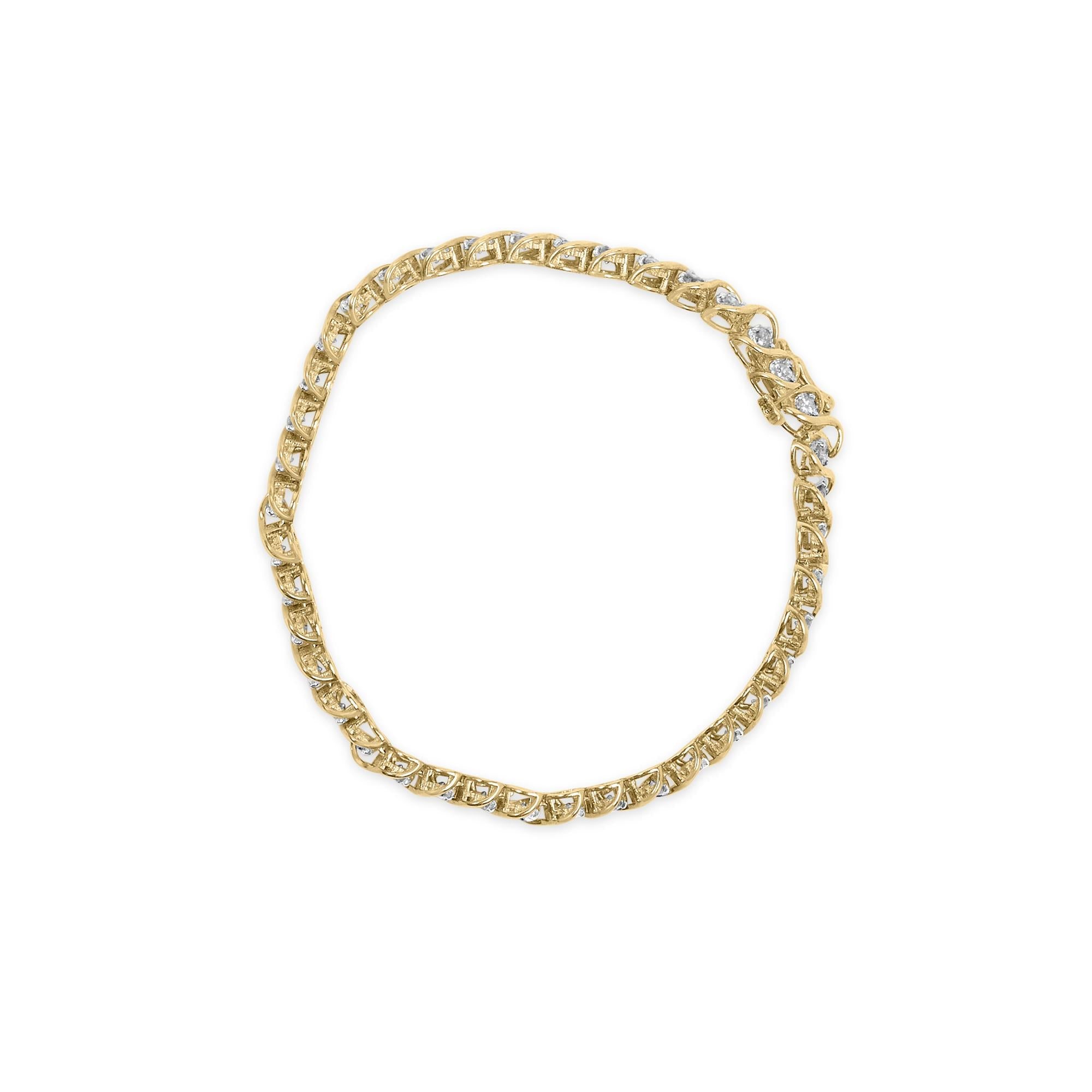 10K Yellow Gold 3 cttw Round-Cut Diamond Spiral Link 7.50" Bracelet (I-J Color, I1-I2 Clarity)-2