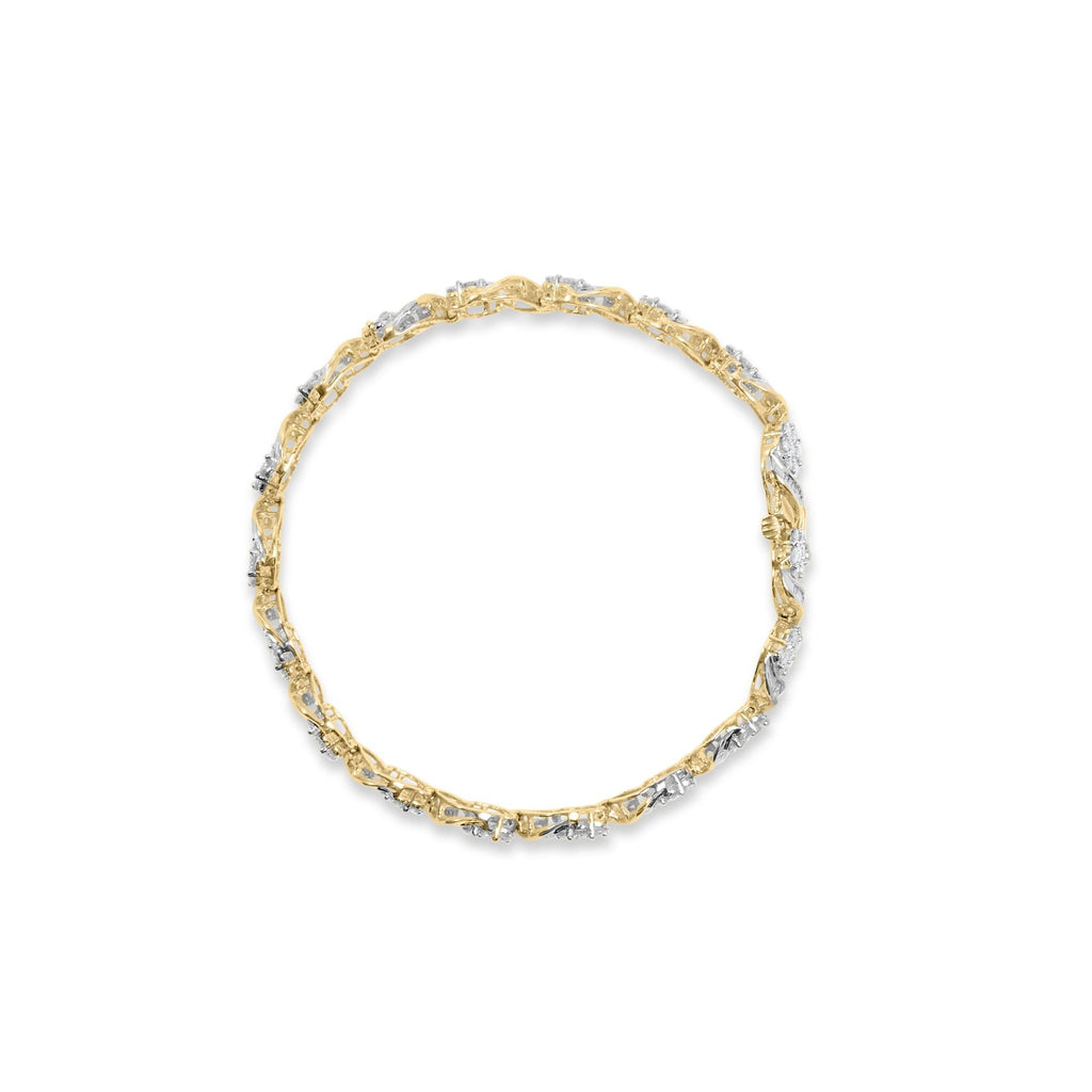 10k Yellow Gold 5.00 Cttw Round-Cut and Baguette-Cut Diamond Floral Link 7.25" Bracelet (I-J Color, I2-I3 Clarity)-2