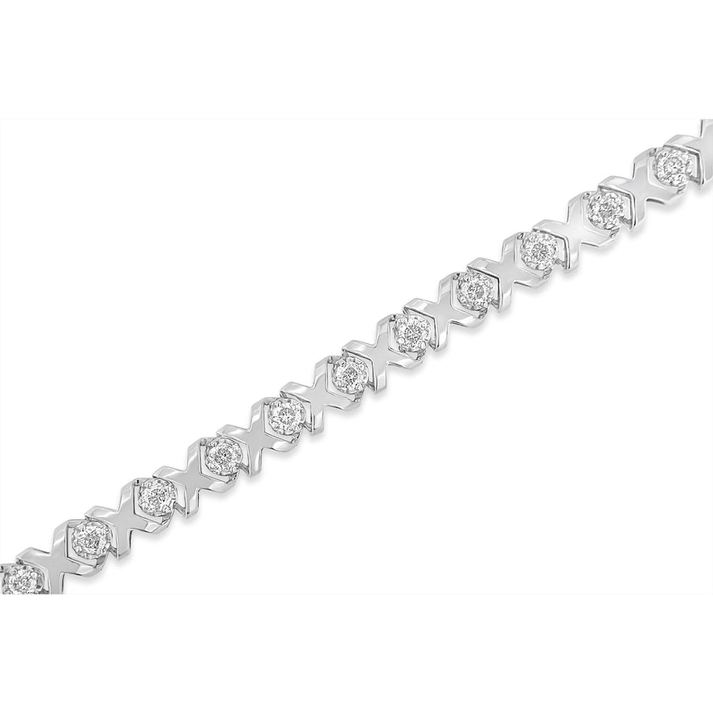 10k White Gold 2.00 Cttw Round-Cut Diamond "XOXO" Link 7" Bracelet (I-J Color, I2-I3 Clarity)-2