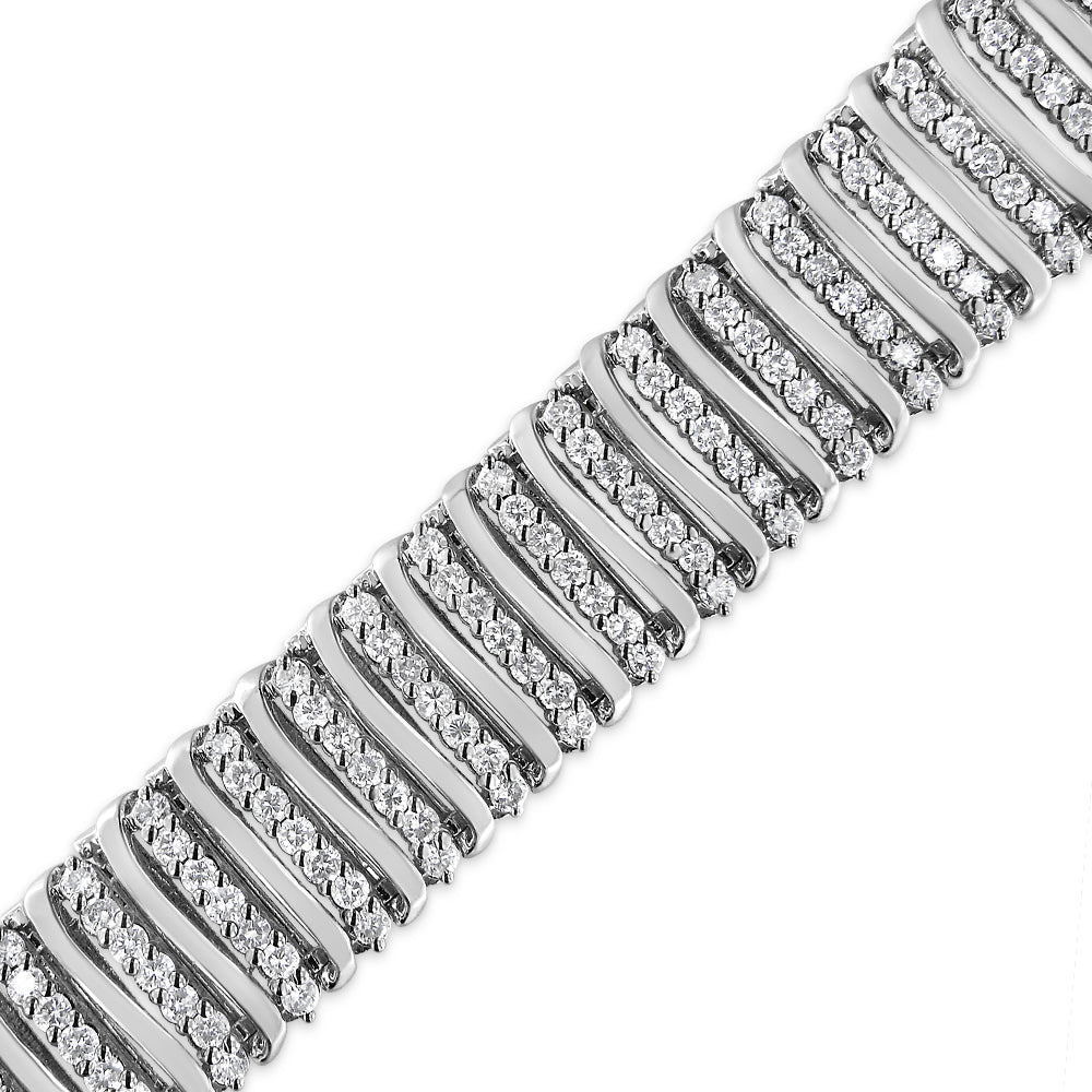 .925 Sterling Silver 8 1/2 Cttw Diamond 7 Row Chevron "S" Curved Link Tennis Bracelet (I-J color, I1-I2 clarity) - 7.25"-2