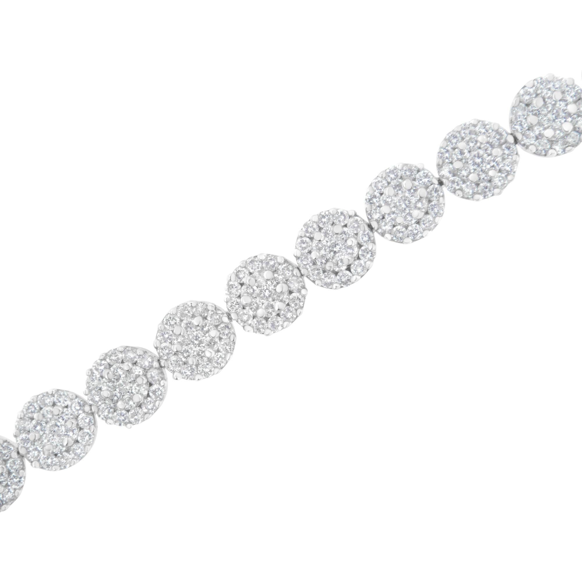 14K White Gold 3-3/4 Cttw Round-Brilliant Cut Diamond 7-1/4" Round Cluster Links Tennis Bracelet (I-J Color, SI2-I1 Clarity)-2