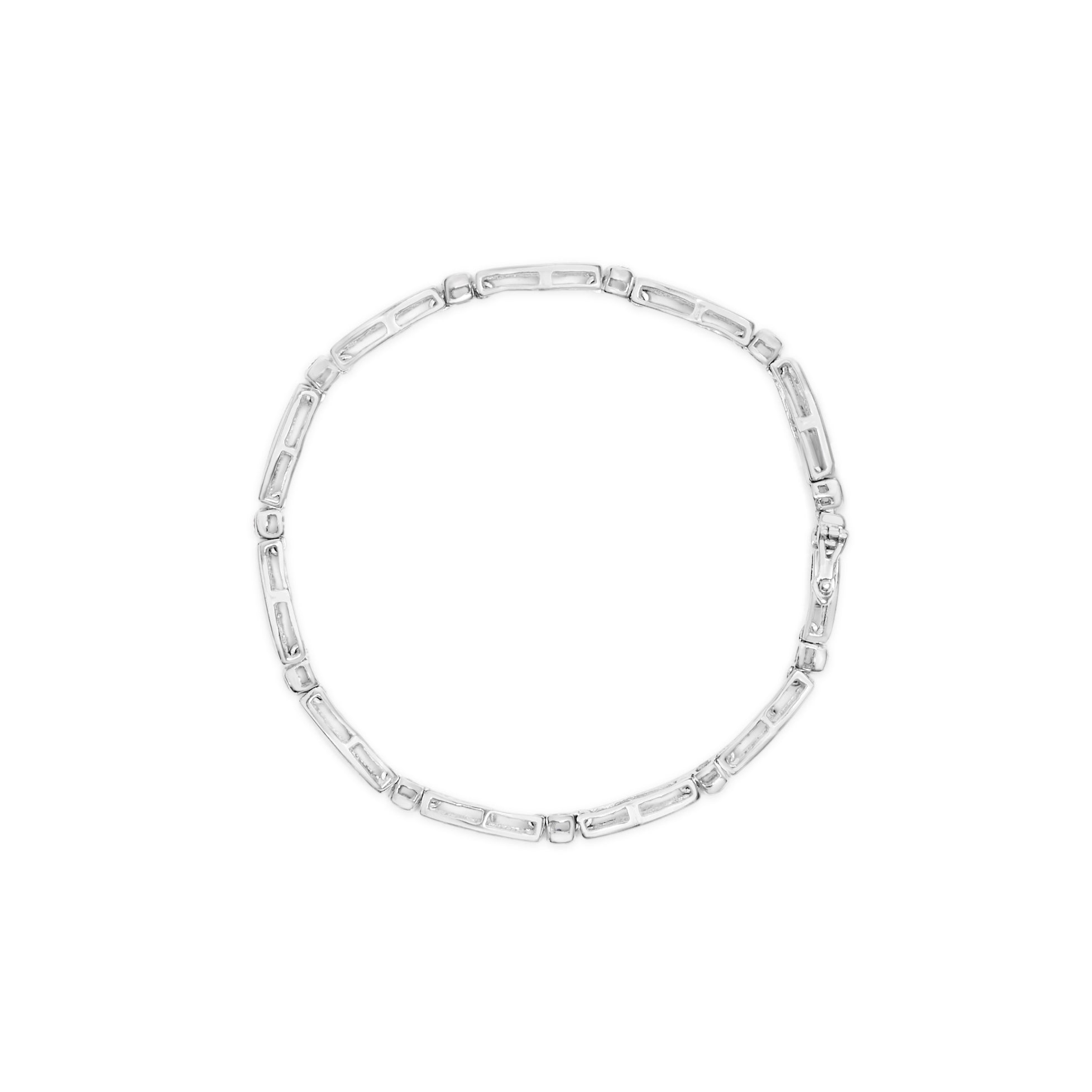 14K White Gold 1-1/2 Cttw Round Brilliant-Cut & Baguette Cut Diamond Bezel and Tapered Link 7" Tennis Bracelet (H-I Color, I1-I2 Clarity)-2