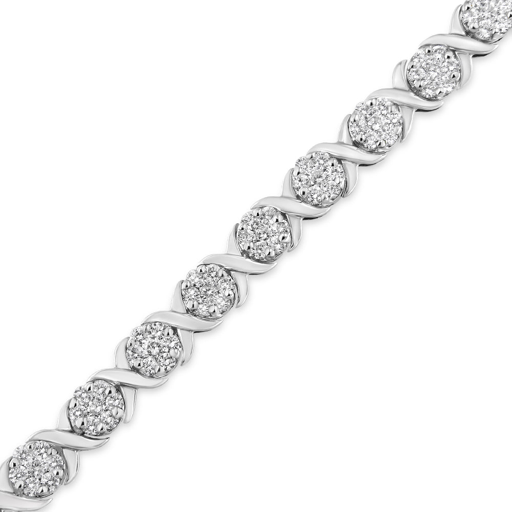 14K White Gold 6-1/3 Cttw Round Brilliant-Cut Diamond Round Cluster & X-Link 7" Tennis Bracelet (I-J Color, SI2-I1 Clarity)-2