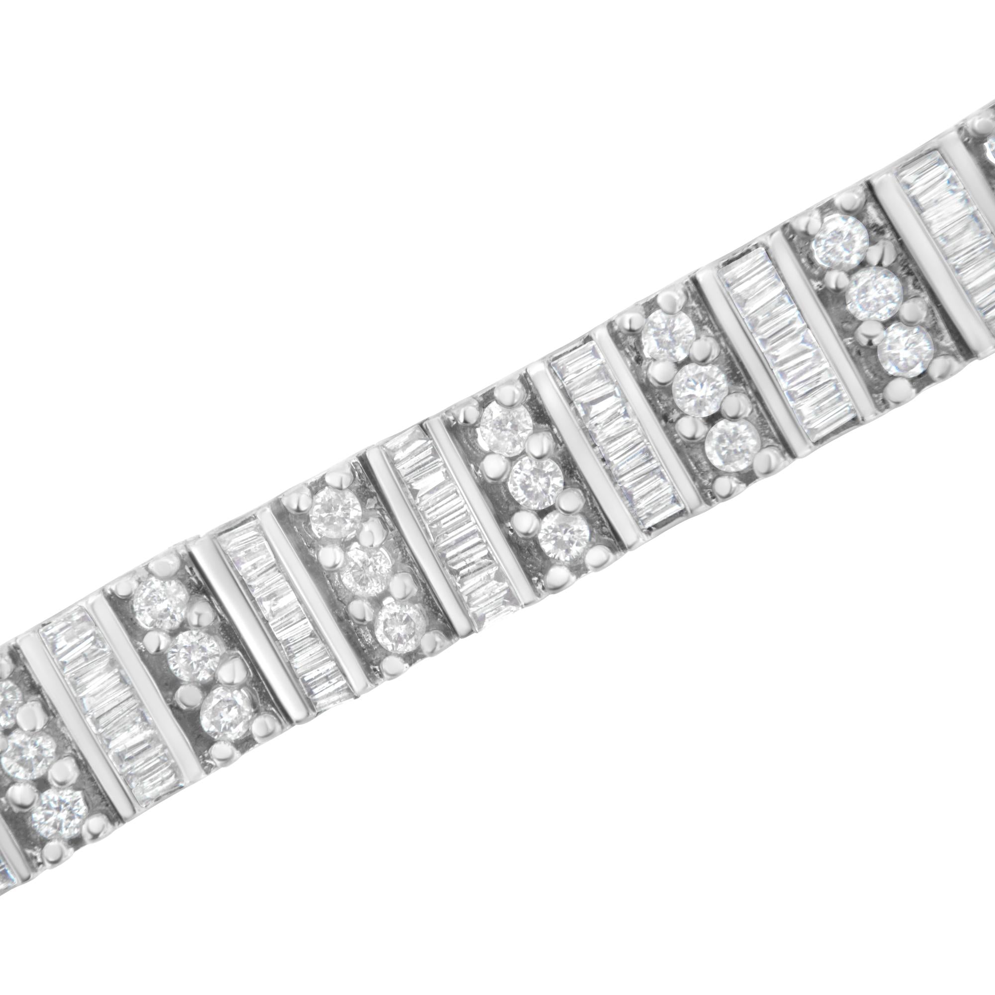 14K White Gold 4 7/8 cttw Baguette & Round Brilliant-Cut Diamond Channel- & Prong-Set Tennis Bracelet (I-J Color, I1-I2 Clarity) - Size 7.25"-2