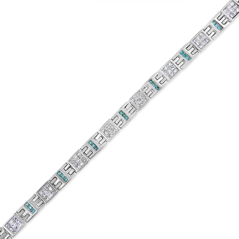 14K White Gold Princess-Cut white and Blue Diamond Fashion Bracelet(3.00 cttw,H-I Color,SI1-SI2 Clarity)-2