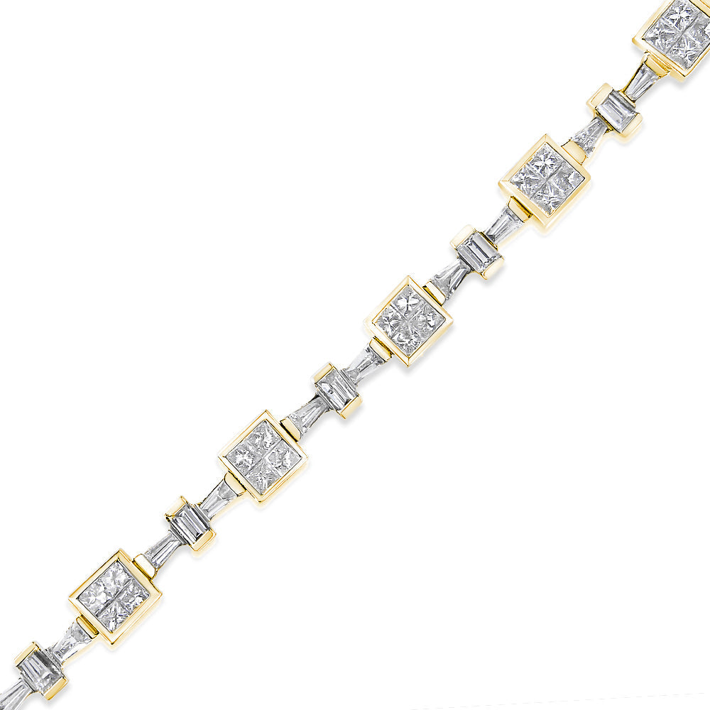 14K Yellow Gold 6 3/4 Cttw Princess and Baguette-Cut Diamond Tennis Bracelet (H-I Color, VS2-SI1 Clarity) - Size 7-2