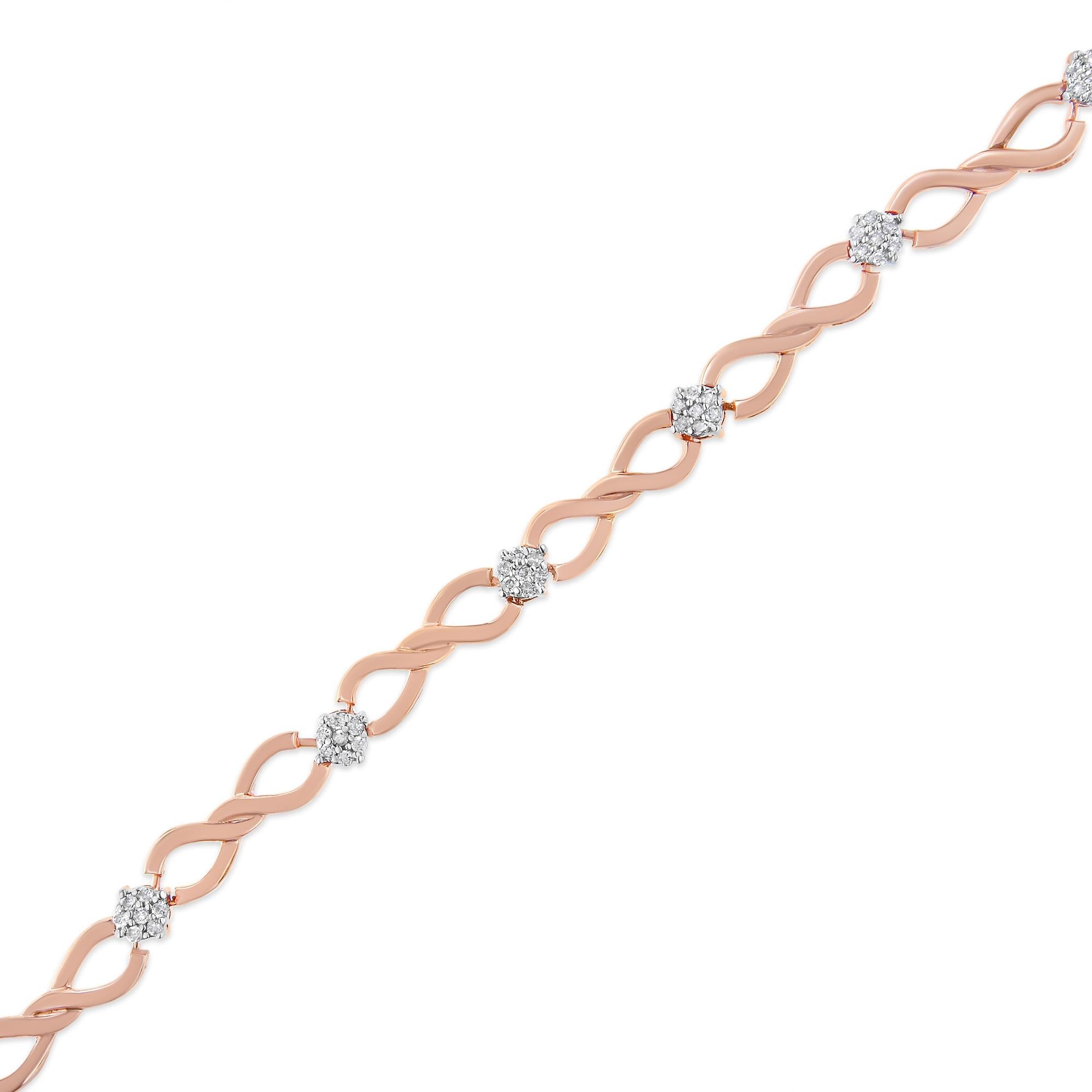 10K Rose Gold 1/2 cttw Diamond Cluster and Infinity Weave Link Bracelet (H-I Color, I2-I3 Clarity) - Size 7"-2