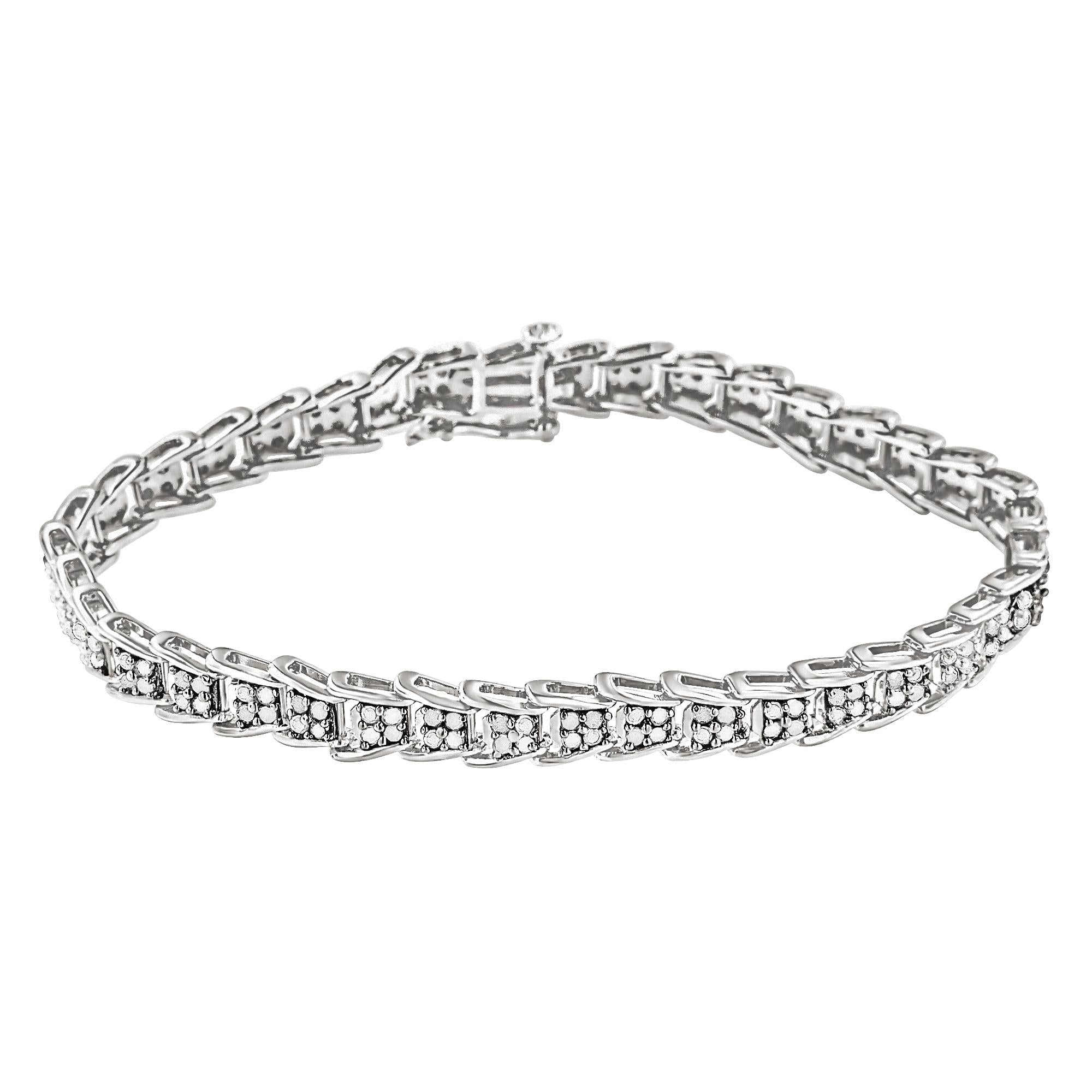 10k White Gold 2 cttw Diamond Fan-Shaped Link Tennis Bracelet (I-J Clarity, I3 Color) - Size 7.25"-2