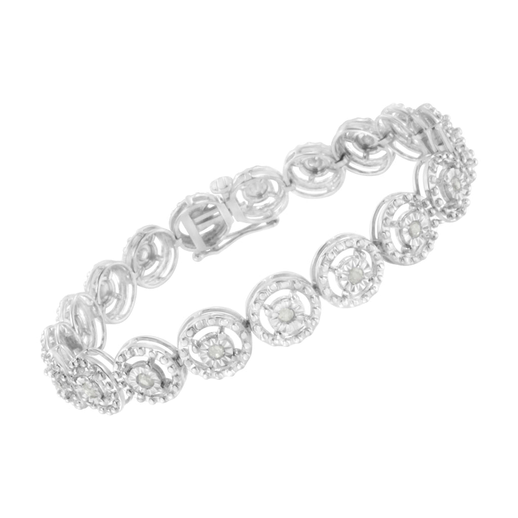 .925 Sterling Silver 1.0 Cttw Diamond Nested Circle Miracle Set Open Wheel 7" Fashion Link Bracelet (I-J Color, I3 Clarity)-2