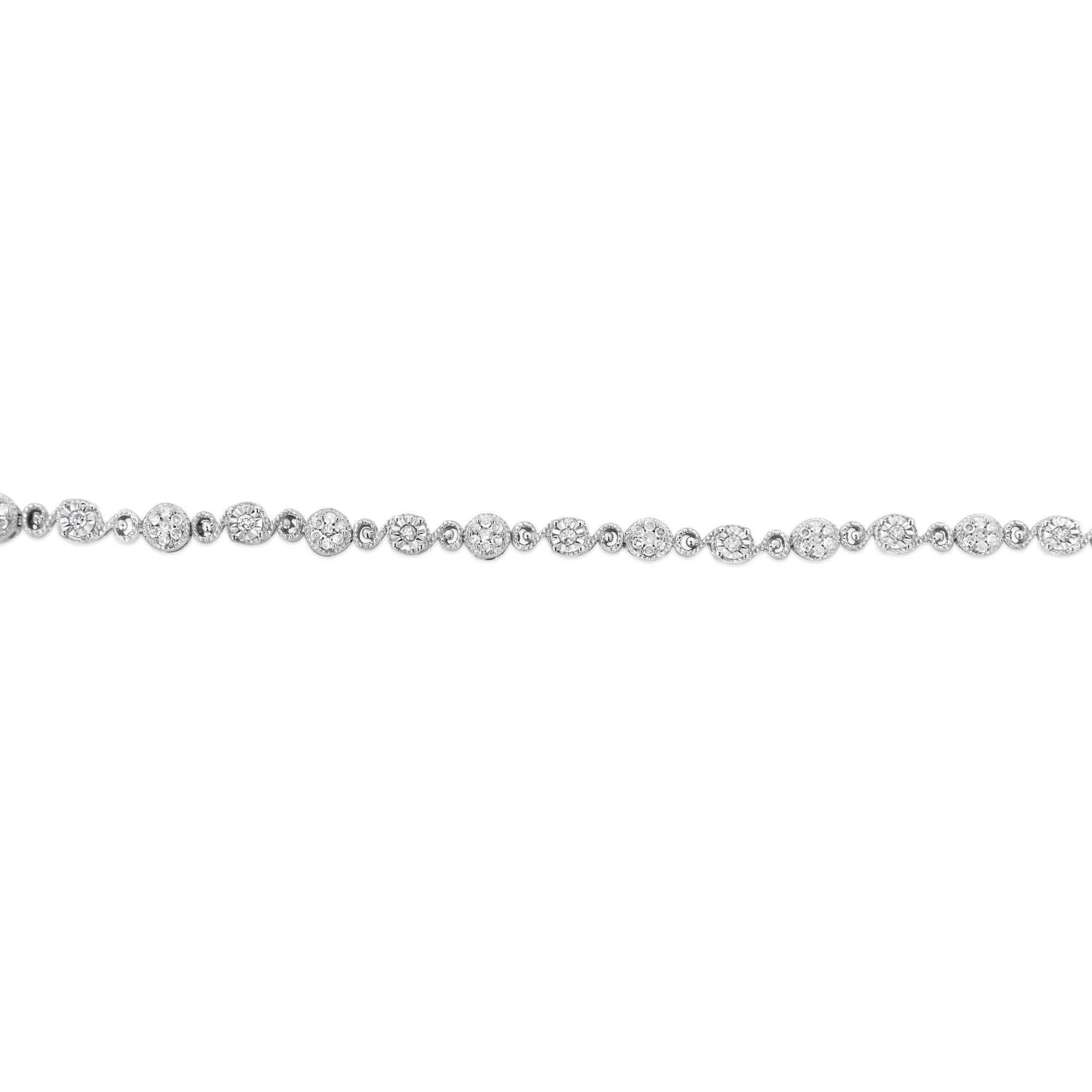 .925 Sterling Silver 1.0 Cttw Diamond Swirl Beaded Link Bracelet (I-J Color, I3-Promo Clarity) - 7.25" Inches-2