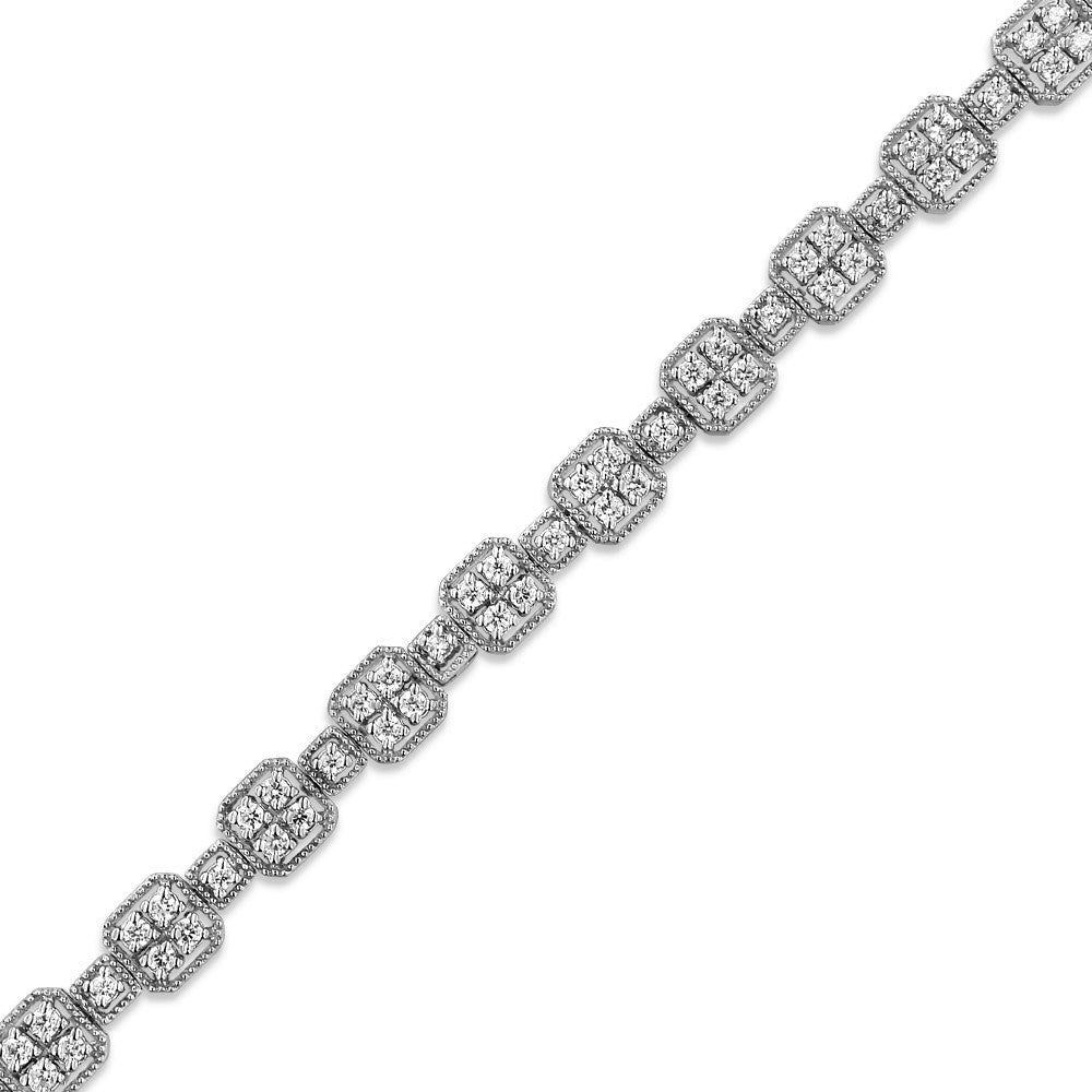 10K Gold 2.0 Cttw Diamond Square Link Bracelet (J-K Color, I2-I3 Clarity) - Size 7.25"-2