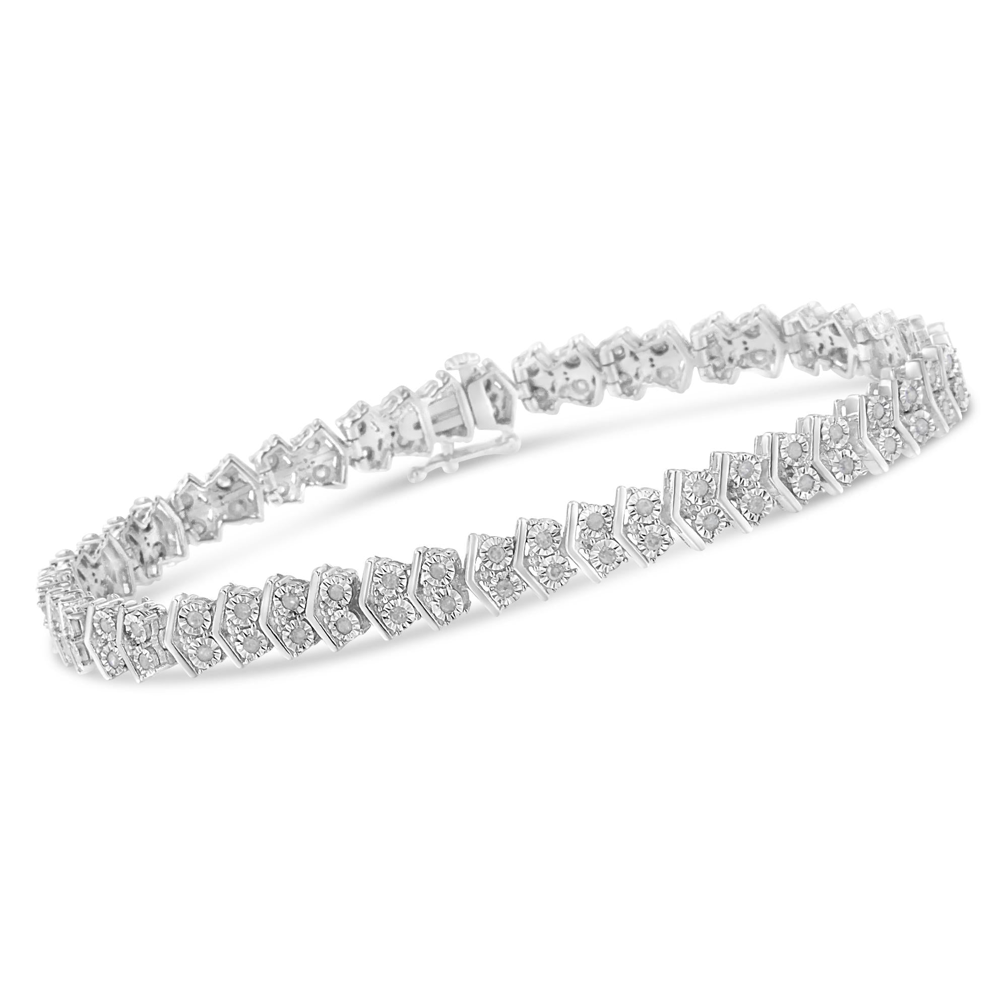 .925 Sterling Silver 1.0 Cttw Chevron 2 Stone Arrow Link Tennis Bracelet (I-J Color, I3 Clarity) - 7”-2