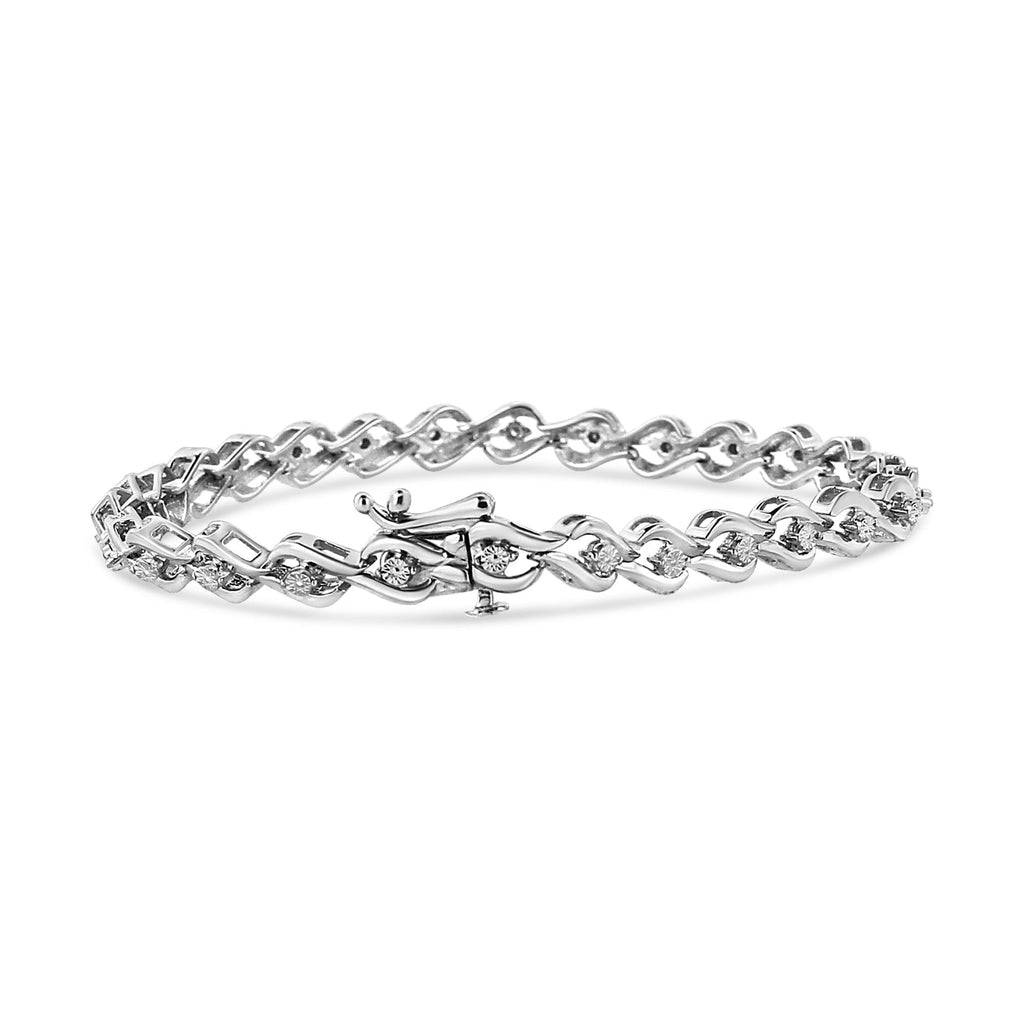 .925 Sterling Silver 1/10 Cttw Round-Cut Diamond Links of Flame Bracelet (I-J Color, I3) - 7.25"-2