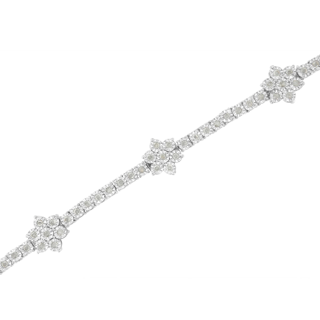 .925 Sterling Silver 1.0 cttw Miracle-Set Diamond Floral Station Tennis Bracelet (I-J Color, I3 Clarity) - 7-1/2"-2