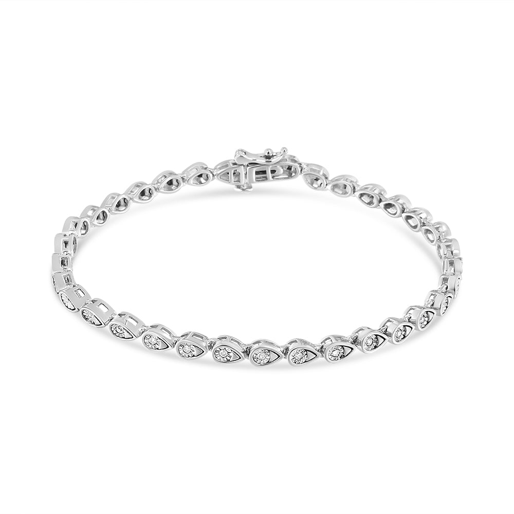 .925 Sterling Silver 1/10 Cttw Round-Cut Diamond Pear Link 7.25" Bracelet (I-J Color, I2-I3 Clarity)-2