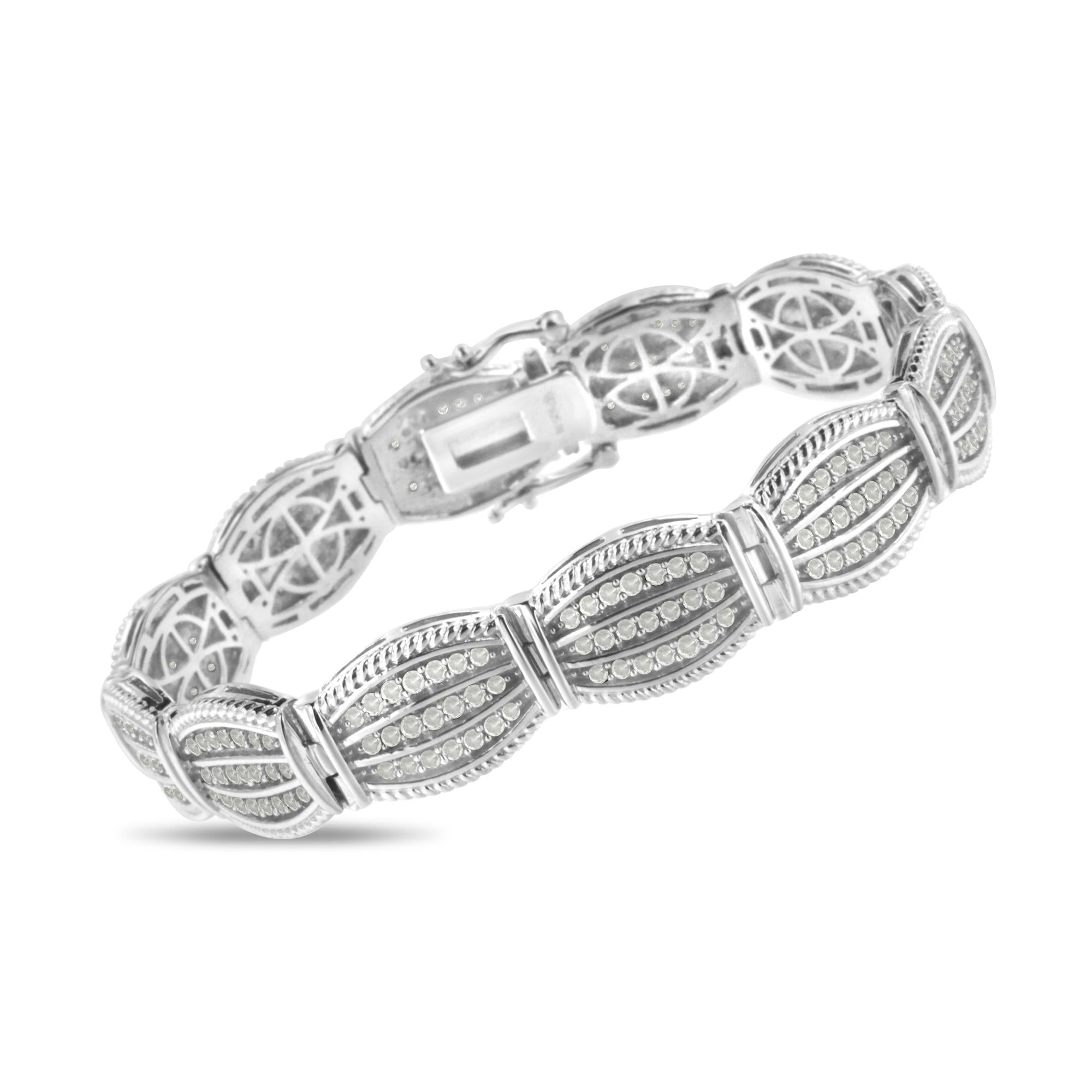 .925 Sterling Silver 3.0 Cttw Prong Set Diamond Art Deco Style Tennis Bracelet (I-J Color, I2-I3 Clarity) - 7.25"-2