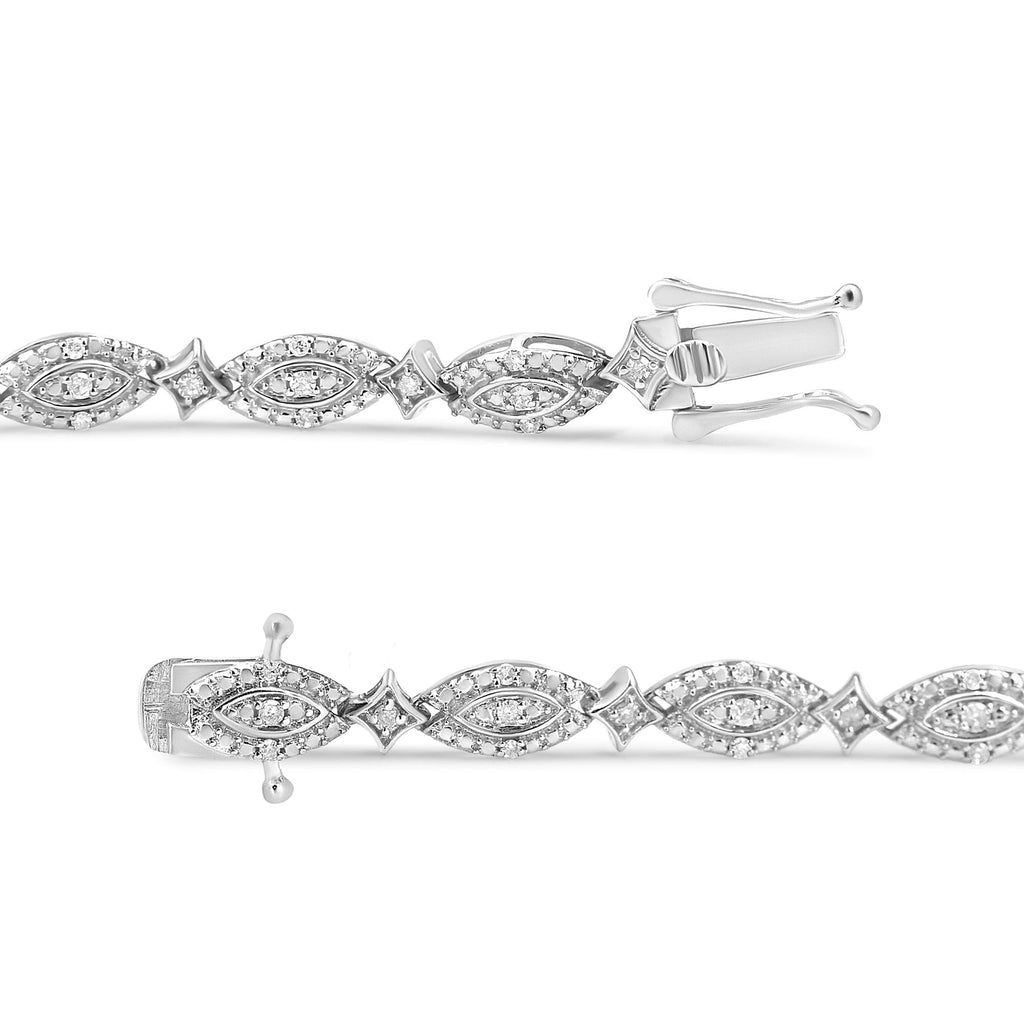 .925 Sterling Silver 1/2 Cttw Diamond Alternating Marquise and Starburst Shaped Link Bracelet (I-J Color, I2-I3 Clarity) - 7.25"-2