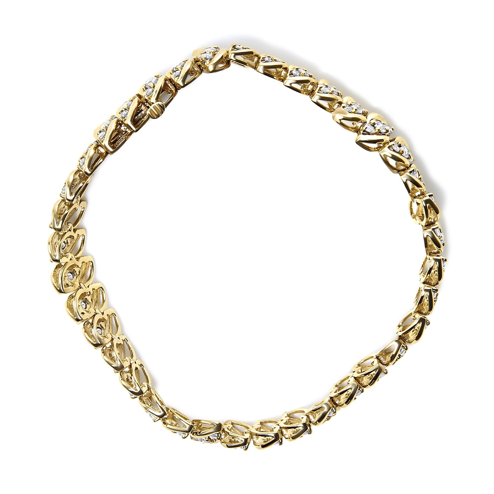 10K Yellow Gold 5.0 Cttw Diamond Double Row S-Link Cuban Bracelet (J-K Color, I2-I3 Clarity) - 7.25" Inches-2