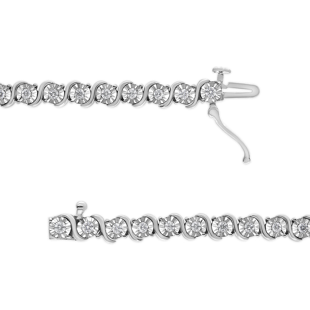 14K White Gold 1.00 Cttw Lab Grown Diamond Round Miracle Plate and "S" Link Tennis Bracelet (F-G Color, VS2-SI1 Clarity) Size 7"-2
