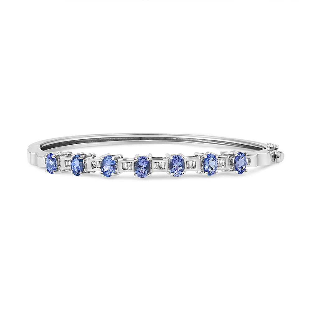 14K White Gold 5 MM Oval Blue Tanzanite and 1/4 Cttw Diamond Bangle (H-I Color, VS2-SI1 Clarity) - Fits wrists up to 7 1/2 Inches-2