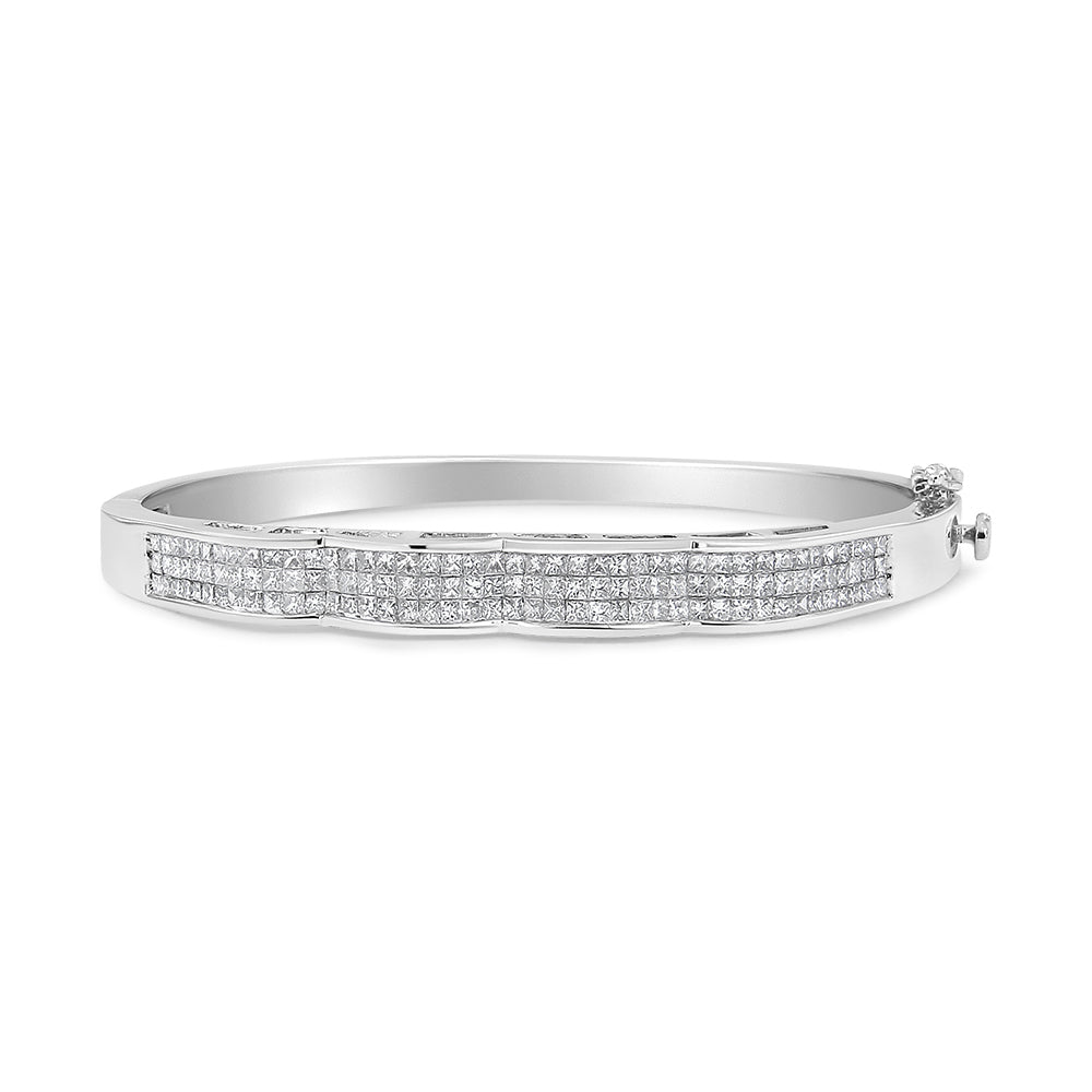 14K White Gold 3 1/3 Cttw Invisible Set Princess-Cut Diamond Wave Bangle Bracelet (H-I Color, SI1-SI2 Clarity) - Size 7"-2