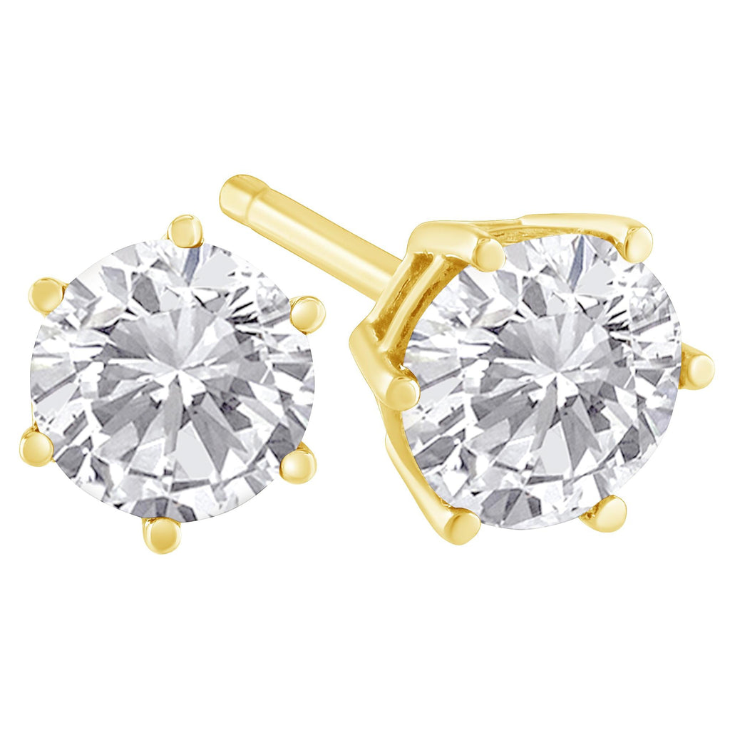 18K Yellow Gold 1-1/2 Cttw Round Brilliant-Cut Near Colorless Diamond Classic 6-Prong Stud Earrings (H-I Color, I1-I2 Clarity)-4