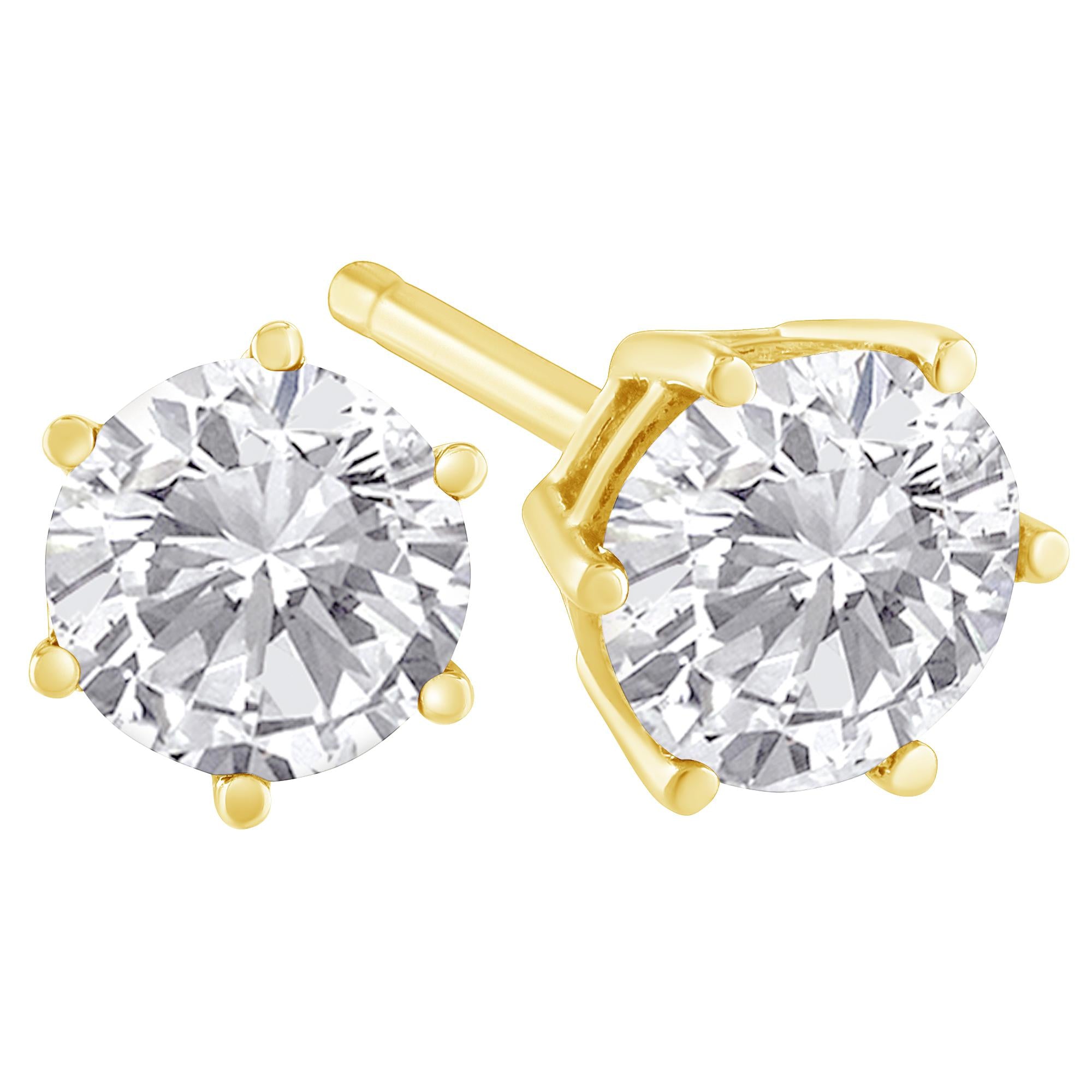 18K Yellow Gold 1-1/2 Cttw Round Brilliant-Cut Near Colorless Diamond Classic 6-Prong Stud Earrings (H-I Color, I1-I2 Clarity)-4