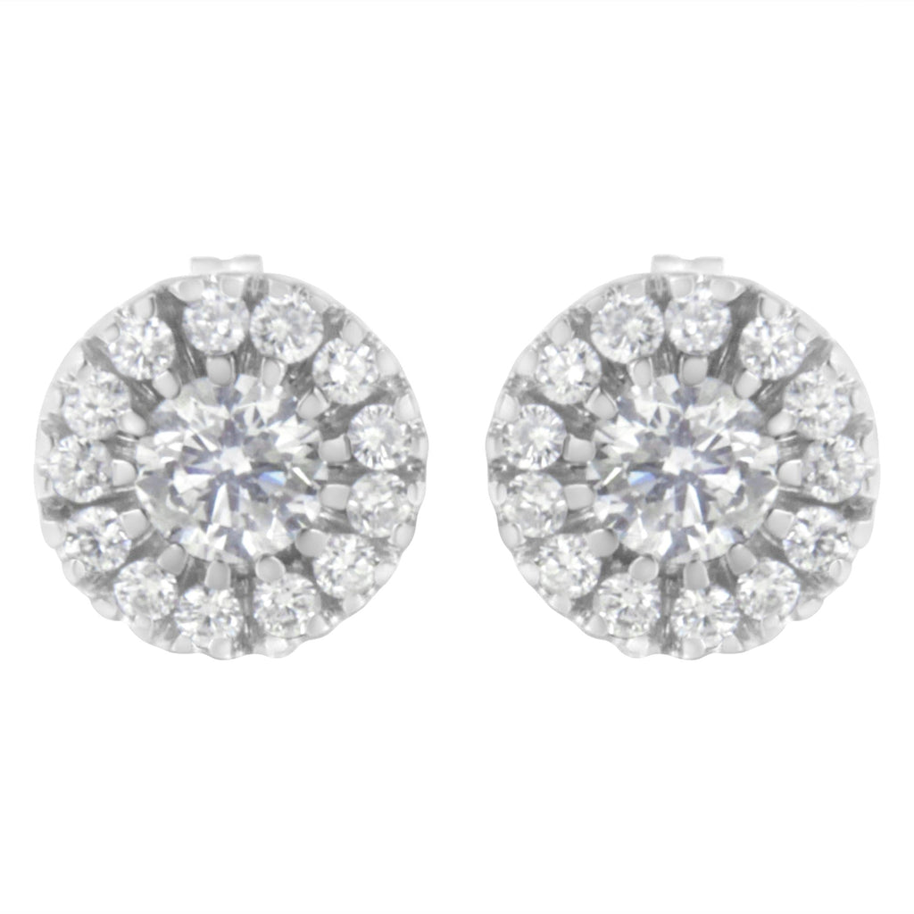14k White Gold 1 cttw Diamond Halo Stud Earrings (I-J Clarity, I1-I2 Color)-2