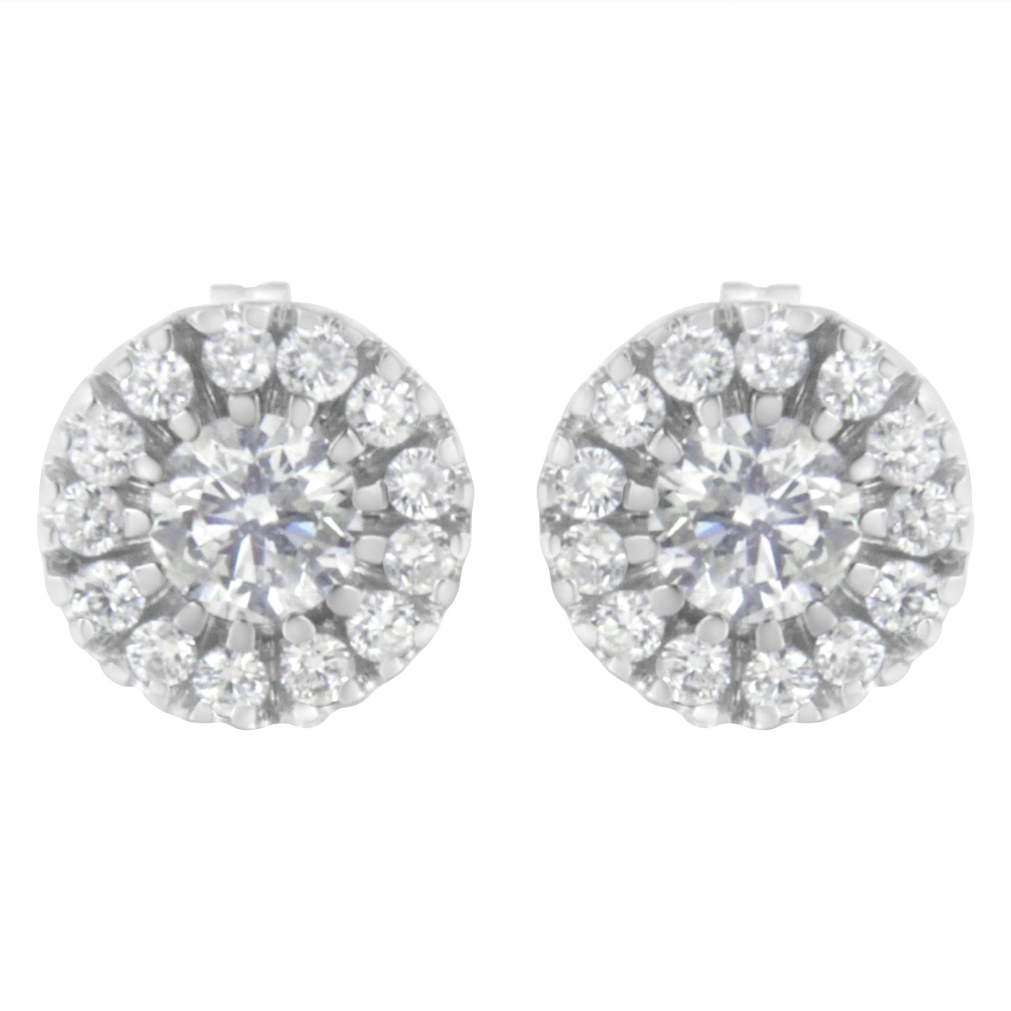 14k White Gold 1 cttw Diamond Halo Stud Earrings (I-J Clarity, I1-I2 Color)-2