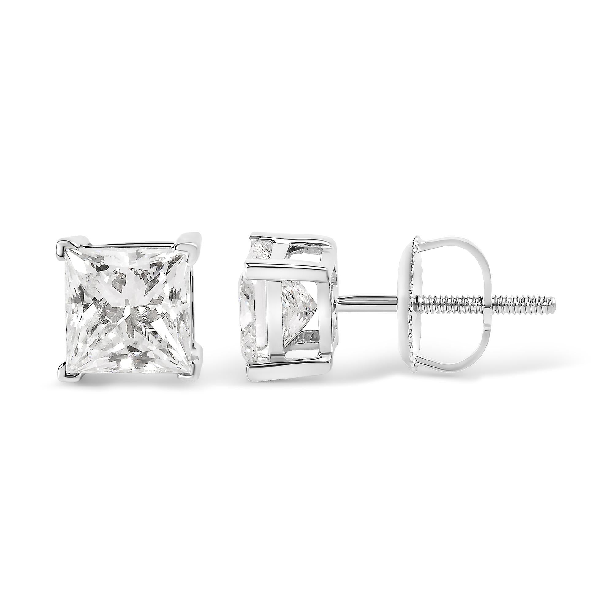 14K White Gold 1 1/2 Cttw Clarity Enhanced Princess Cut Diamond Solitaire Stud Earrings (I-J Color, I1-I2 Clarity)-2