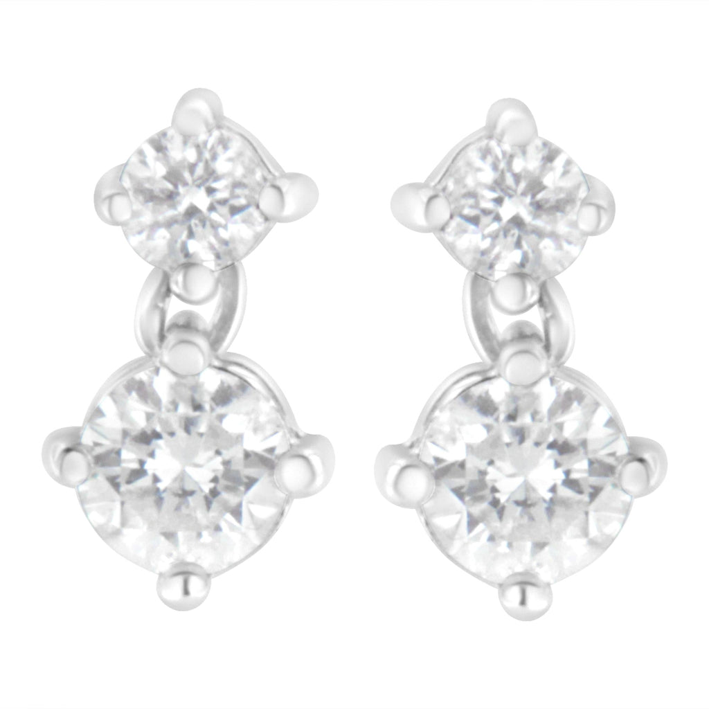 14K White Gold 1 cttw Double Diamond Stud Earrings (H-I Clarity, SI2-I1 Color)-2