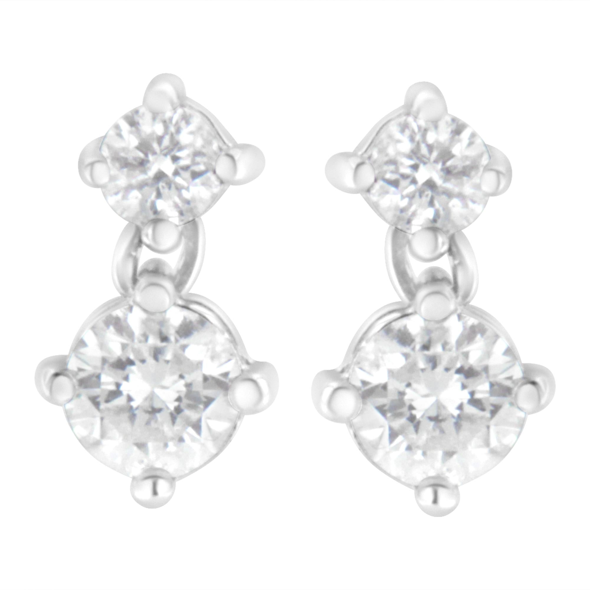 14K White Gold 1 cttw Double Diamond Stud Earrings (H-I Clarity, SI2-I1 Color)-2
