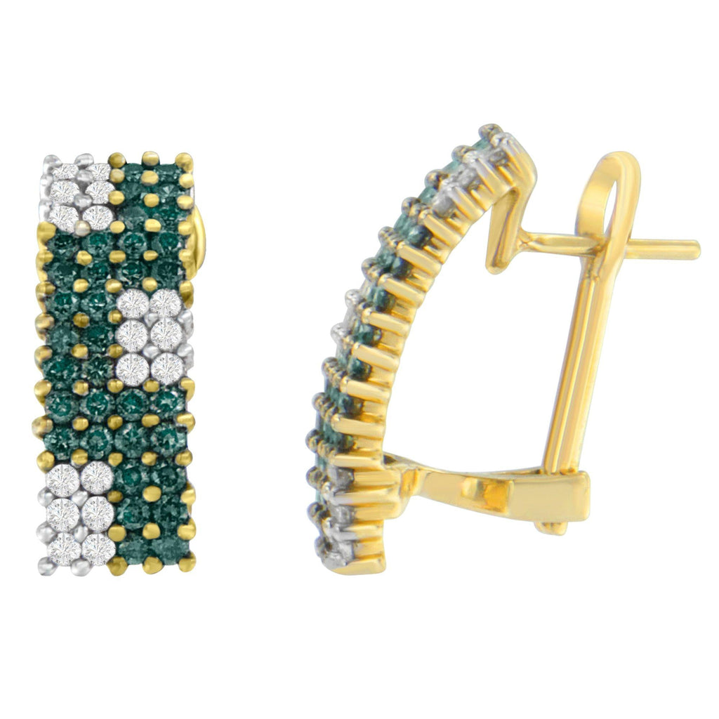 14K Yellow Gold 2 cttw White and Treated Blue Diamond Earrings (H-I, SI1-SI2)-2