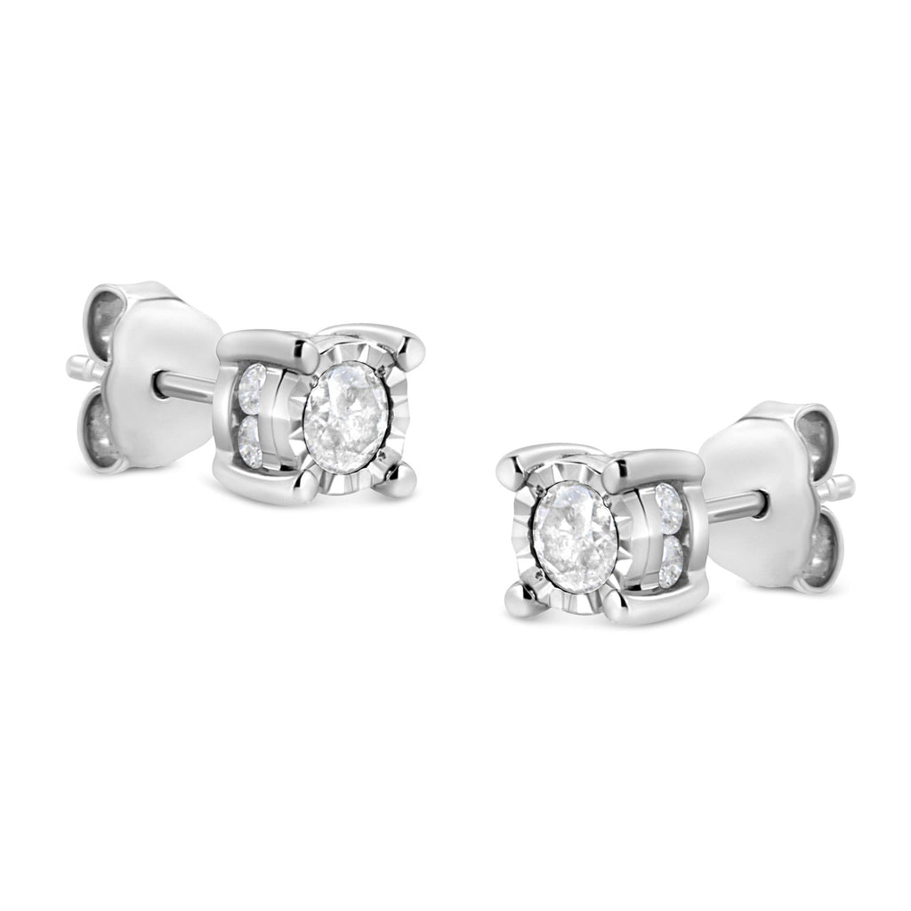 .925 Sterling Silver 1.0 Cttw Round Brilliant-Cut Diamond Miracle-Set Solitaire Stud Earrings (H-I Color, I2-I3 Clarity)-2
